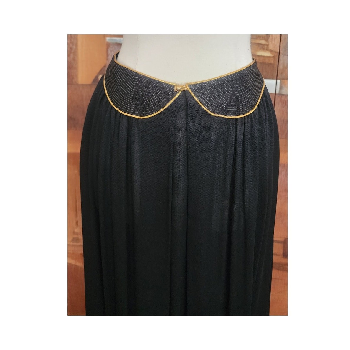 VTG 1970s Geoffrey Beene Ensemble Maxi Skirt Boho Shirt Evening Set Black Gold