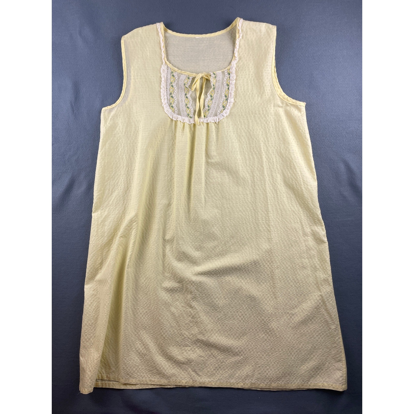 Vintage Seersucker Nightgown Cottagecore Prairie Boho Yellow Cotton Blend M/L
