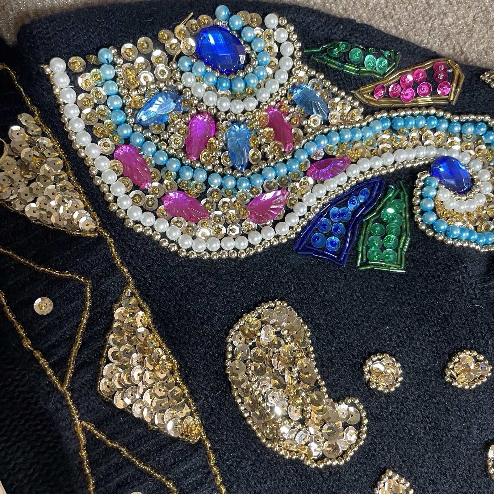Cristina Vintage Sweater Sequins Beaded Silk Nylon Angora Mardi Gras