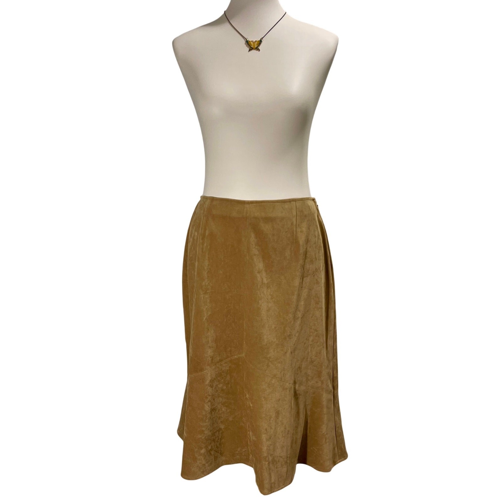 Vintage 90s Tan Godet Skirt Faux-Suede Harold&rsquo;s Size 8 Eclectic Chic Knee-Length