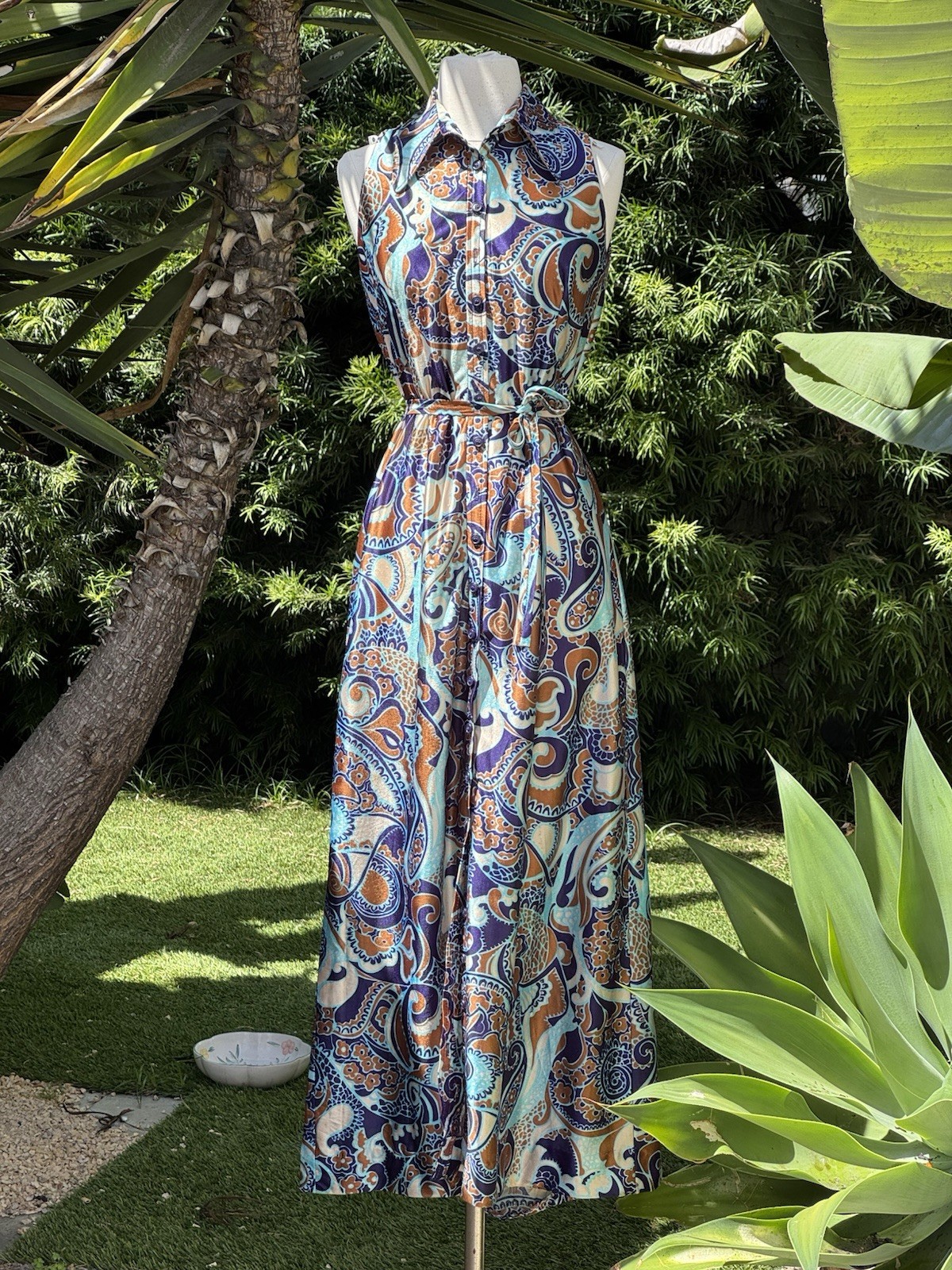 vintage 60s 70s psychedelic Long Maxi dress Palm Springs Dress M Large