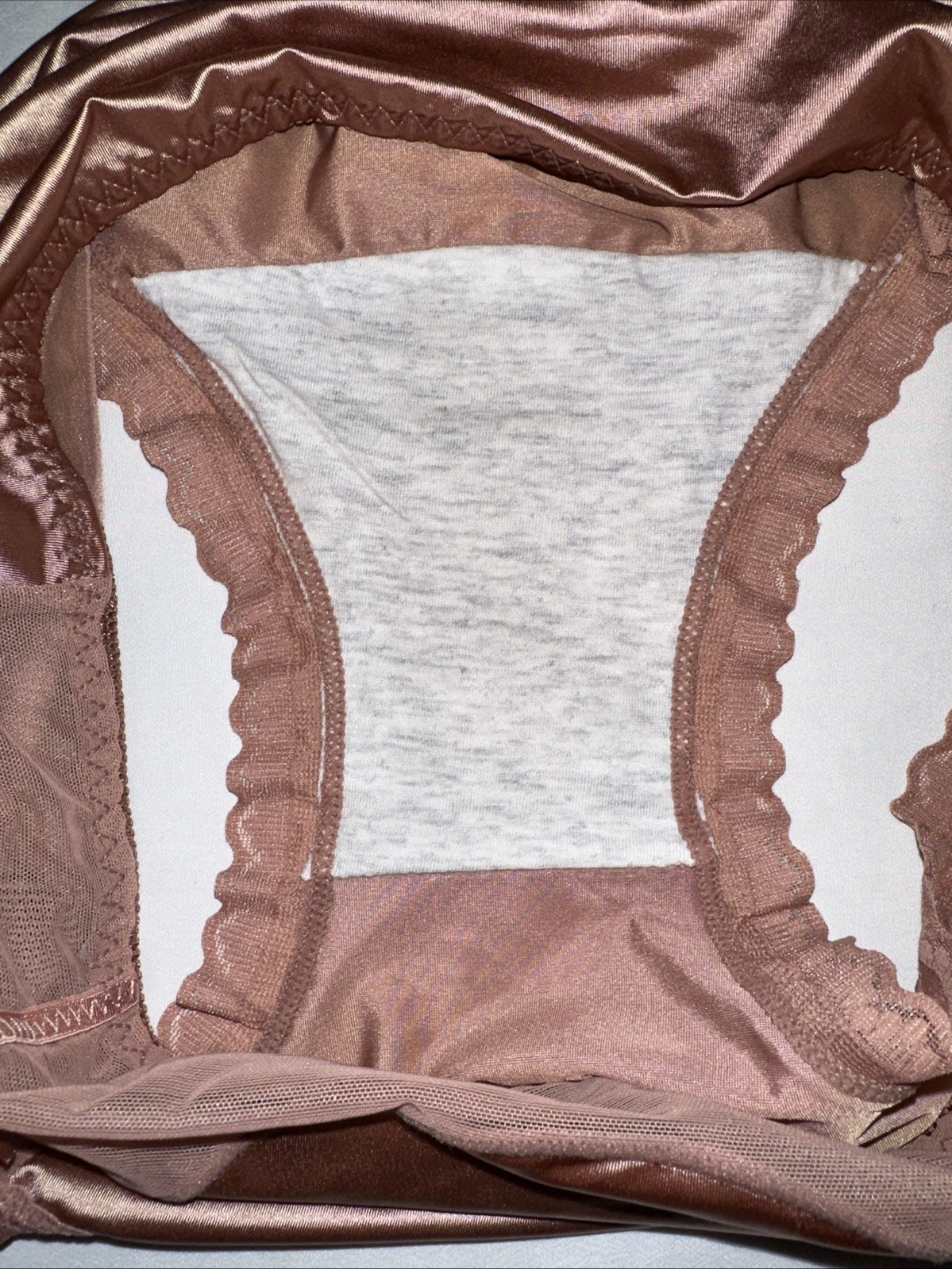 ~Shiny Large Rose Champaign Nylon Lace Blended Panties W/Bows Cotton Gusset New