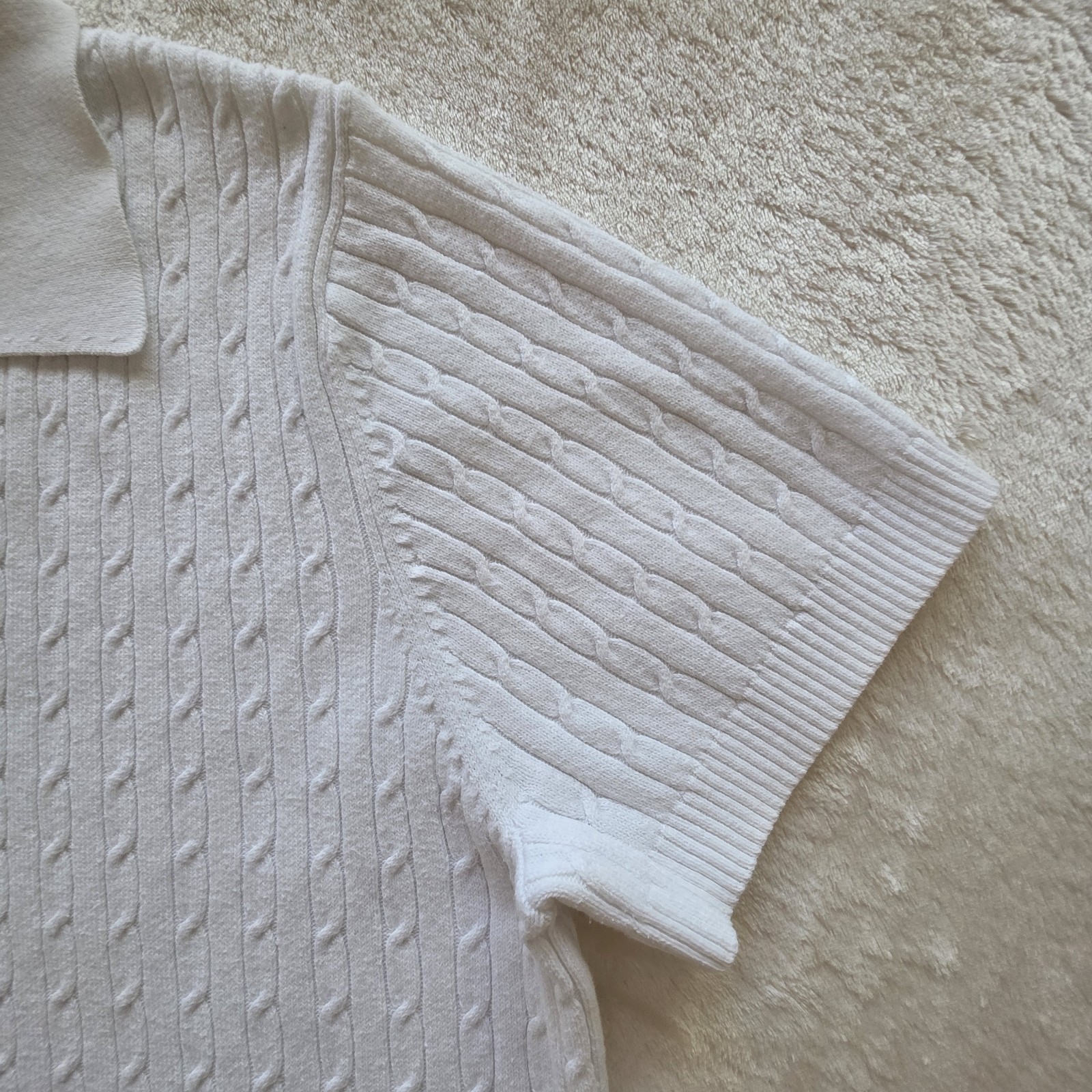 VTG White Stag Cable Knit Polo Sweater XL White 90s Streetwear Unisex Mens M L