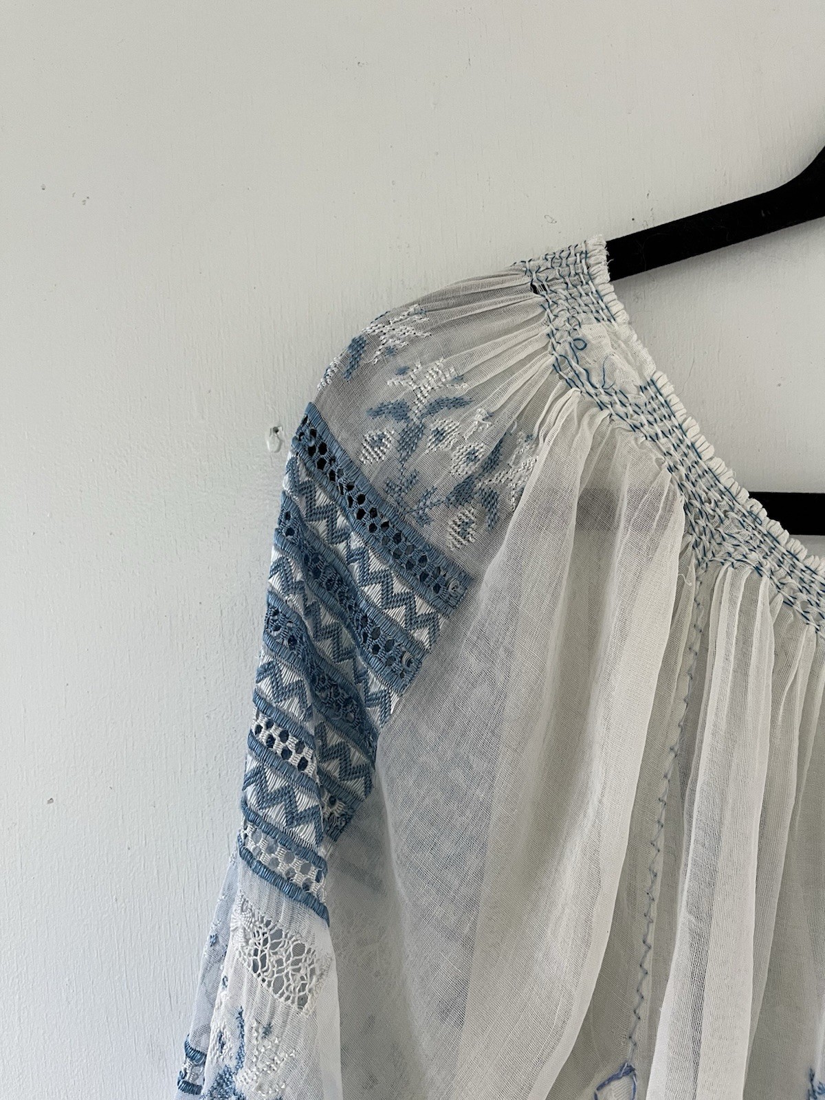 Vintage 1930s Art Deco Hand Embroidered Hungarian Sheer Cotton Peasant Blouse