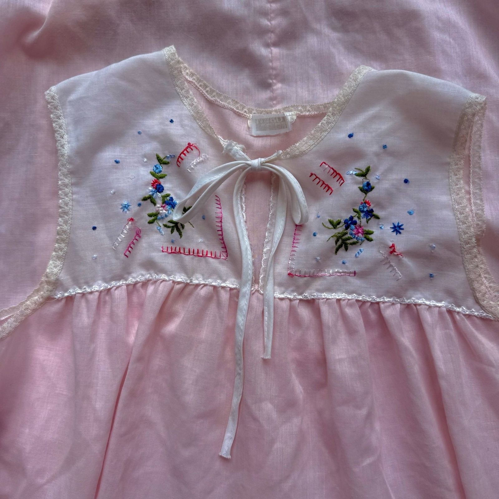 Vintage Montgomery Ward Pink Floral Embroidered Sleeveless Nightgown