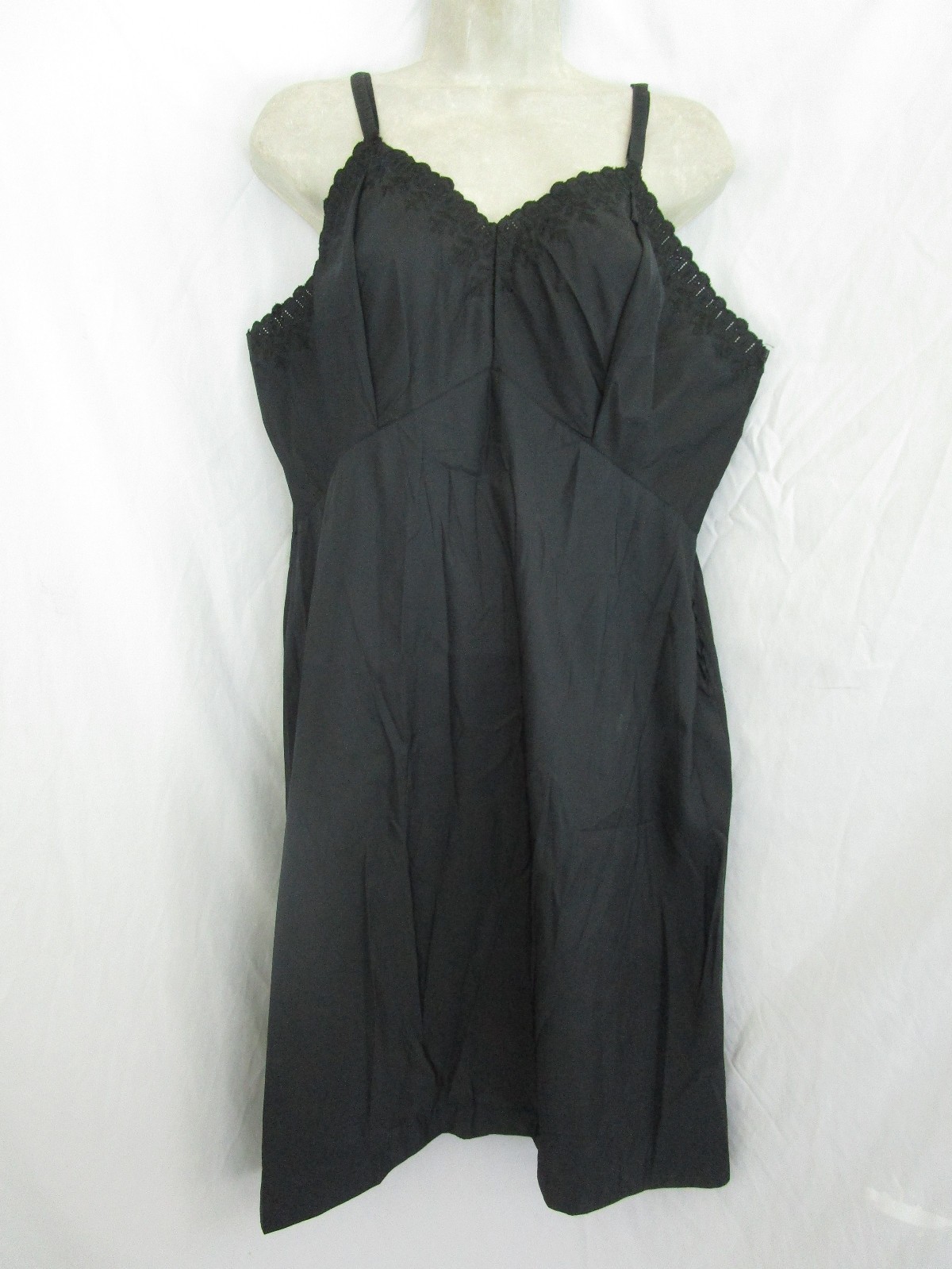 Vtg Pembrooke Black Noisy Poly Nylon Pinup Dress Slip Side Zipper Full Figure 40