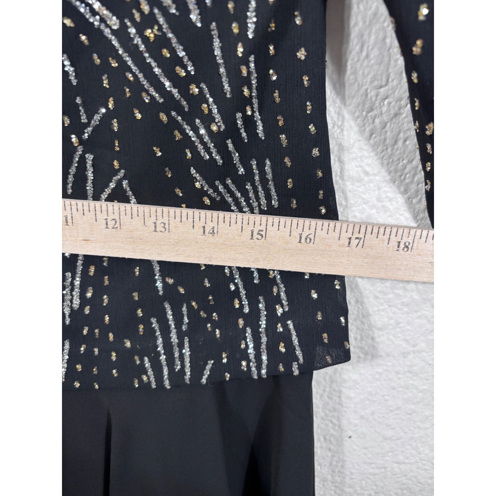 J.S.J. Dress Women Medium Black Vintage Sequin Chiffon Long Sleeve