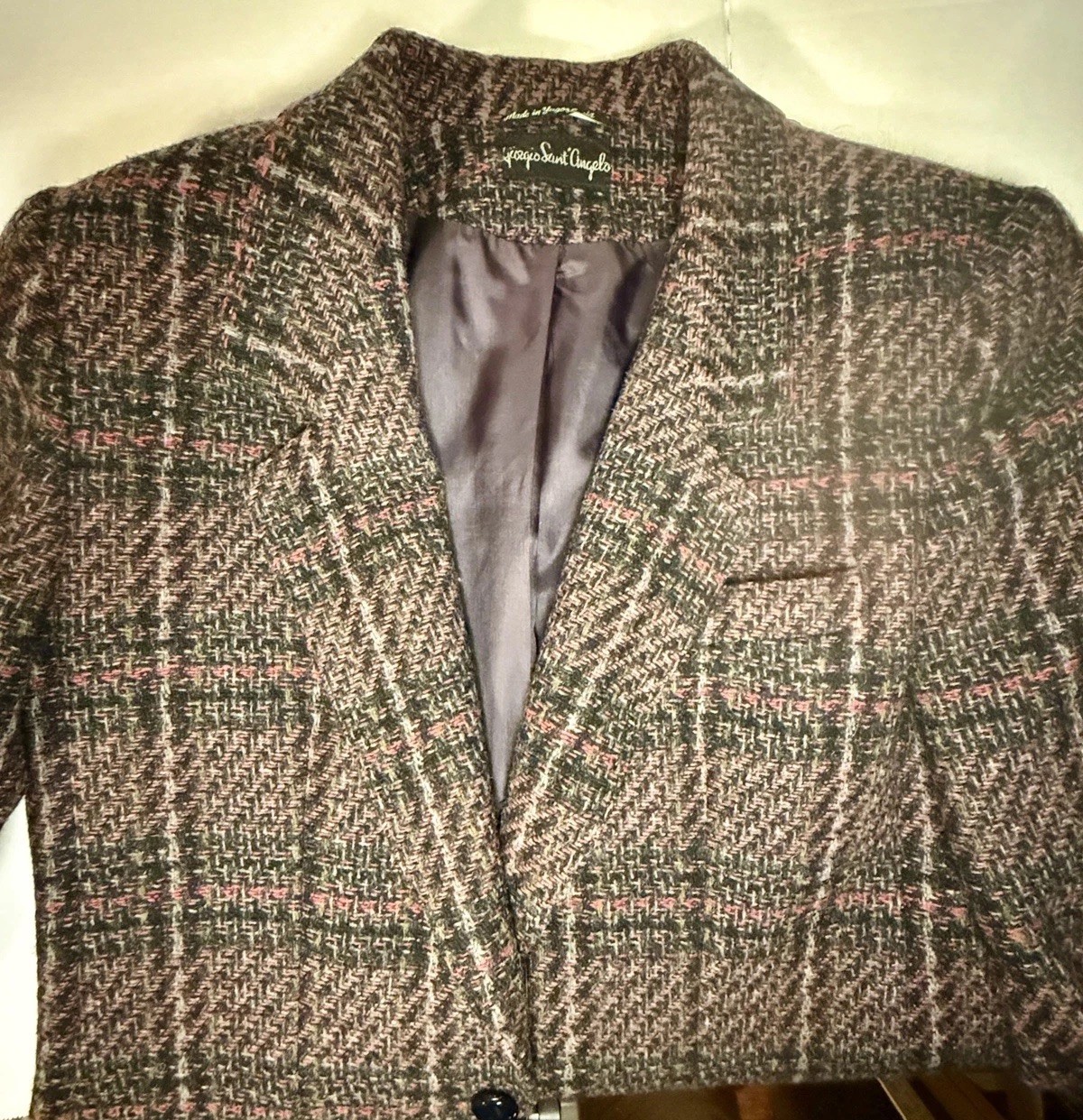Giorgio Sant Angelo Vintage Tweed Plaid Wool Blazer, Satin Lining Yugoslavia*