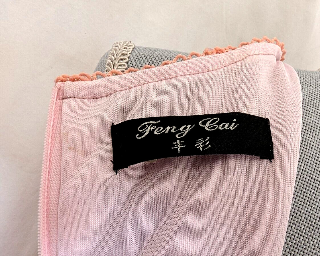 Feng Cai Peachy Pink Sheer 2 layer Short Sleeve Lace round neck Dress M L P2