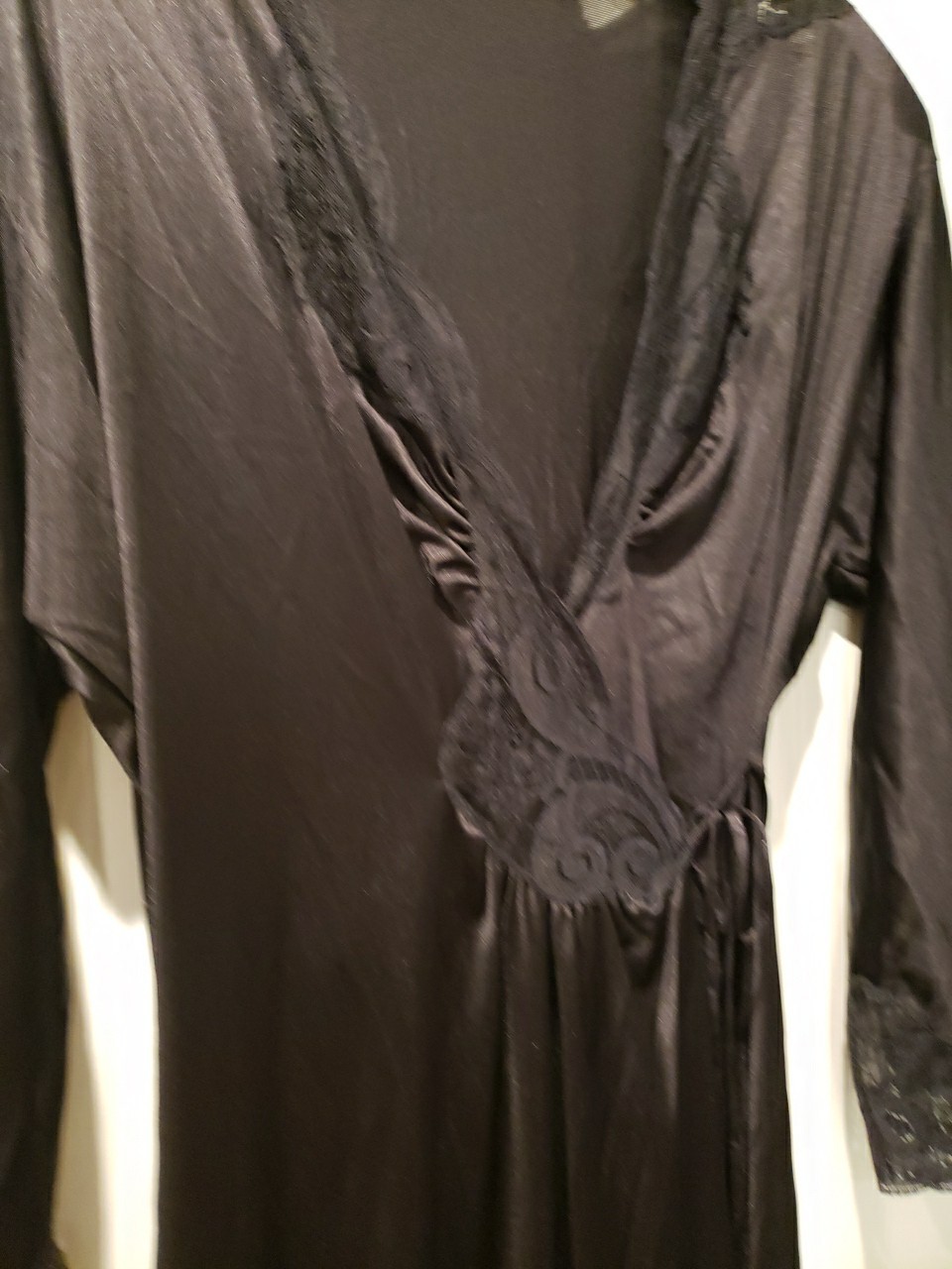Vintage Silky Black Wrap Around Long Nightgown Hollywood Core Glamour