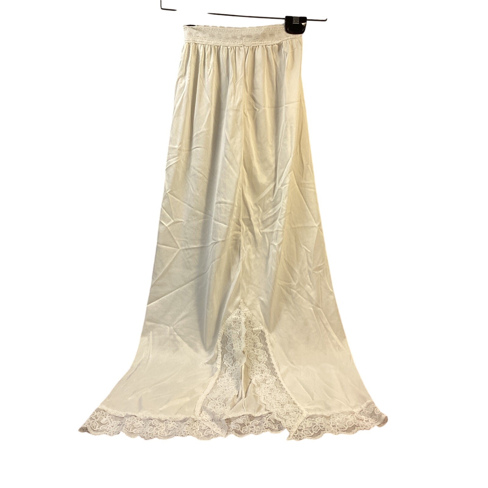 Vintage Ivory Lace Trim Maxi Half Slip Antron III Nylon Side Slit Small Made USA