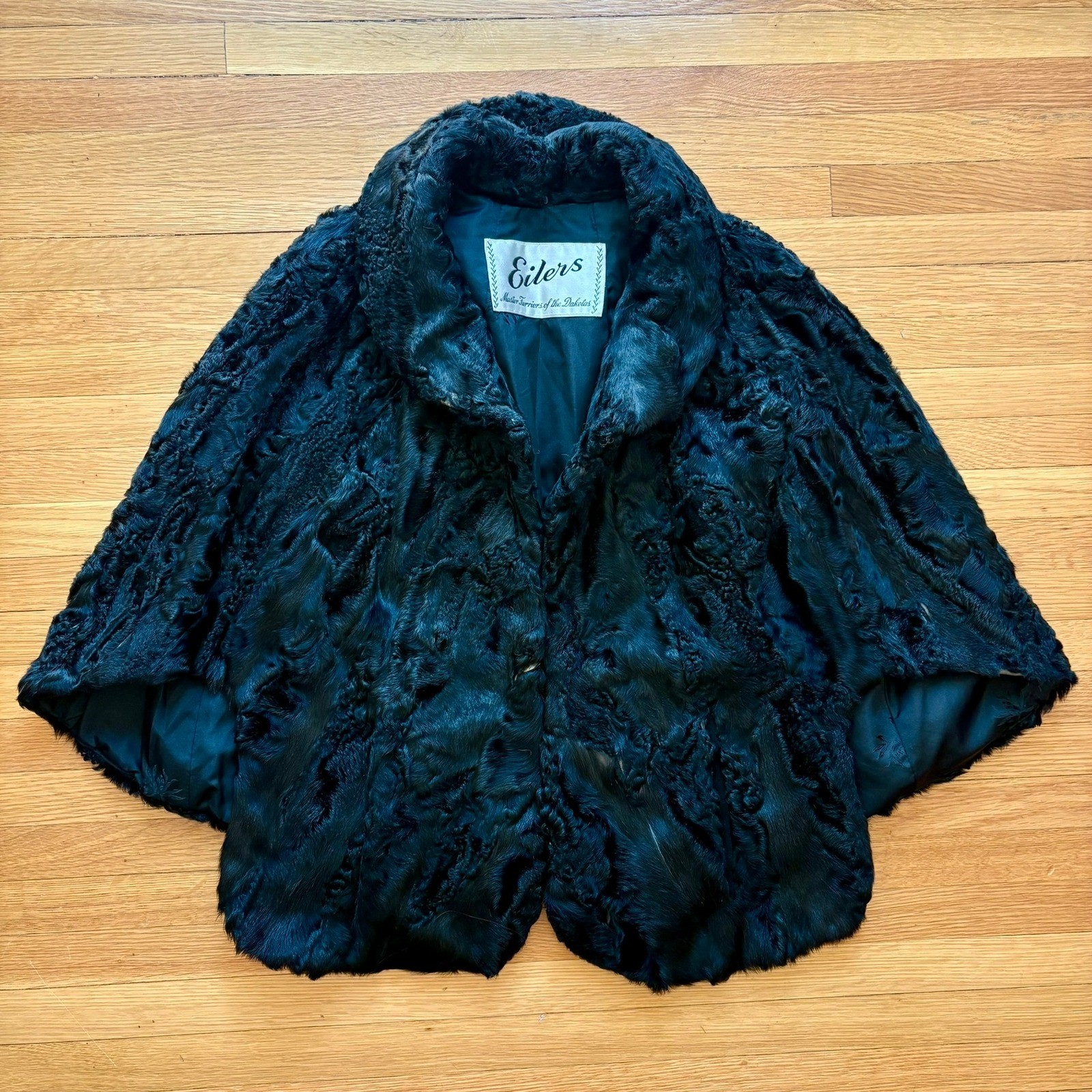 Eilers Vintage 1950s Black Persian Lamb Fur Capelet Portrait Collar Karakul Cape