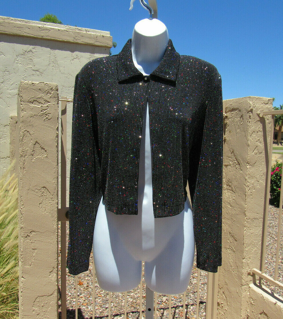VTG 1990s 2000s RONNI NICOLE CROP JACKET / BOLERO SHRUG SIZE 12 P BLACK SPARKLE