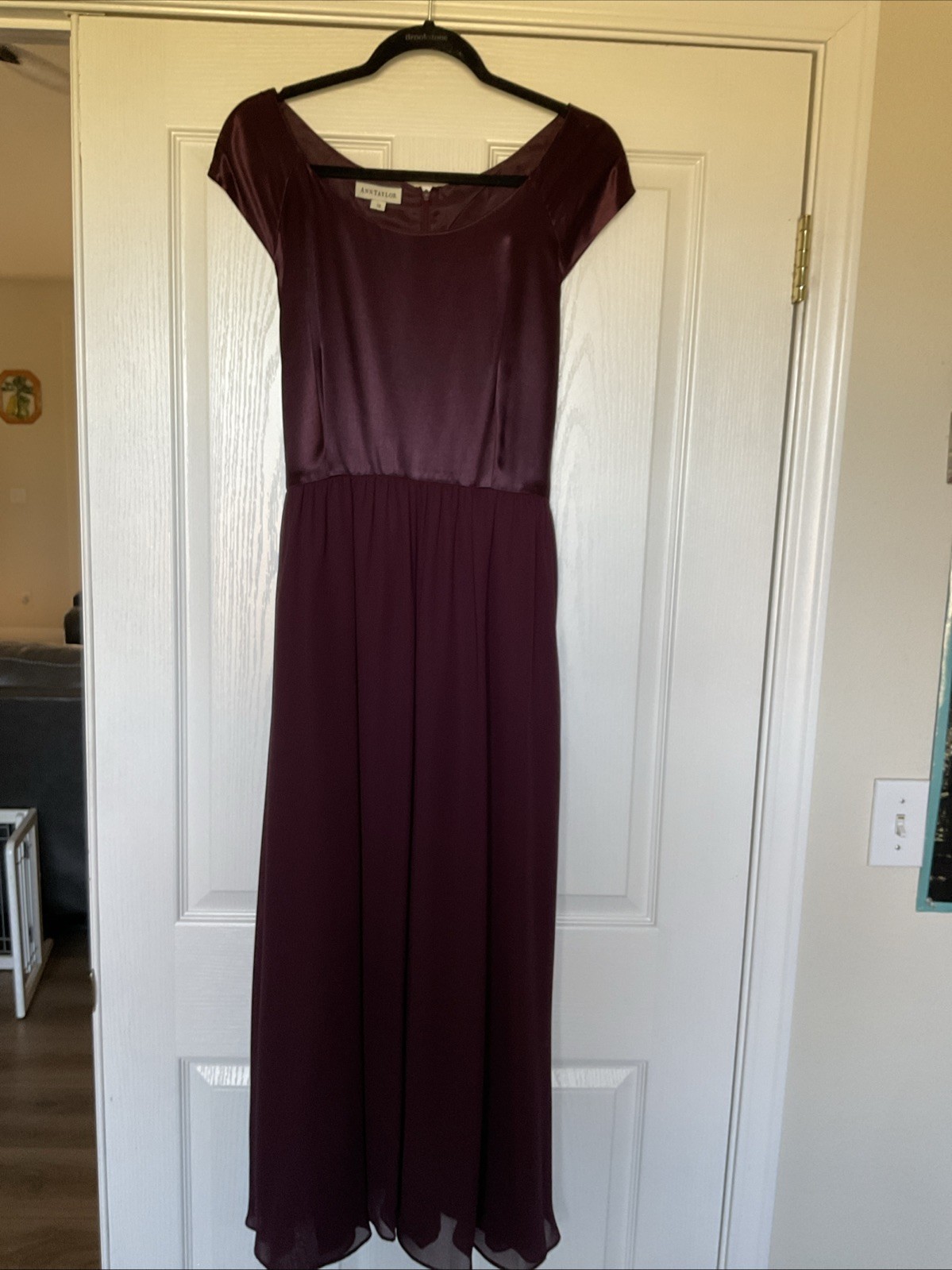 Vintage 90’s Ann Taylor Deep Plum Satin Maxi Dress Size 10 Cap Sleeve/ Formal