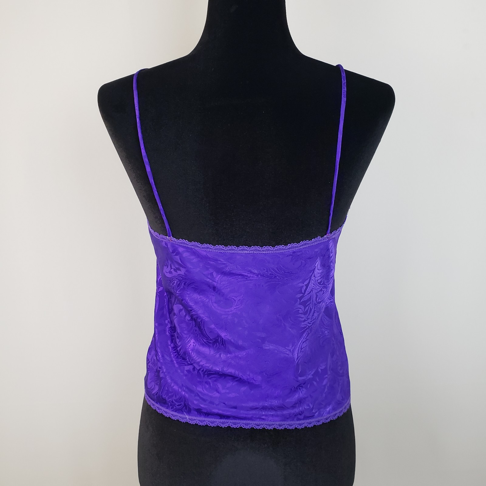 VTG 80s Camisole S Purple Satin Lace Colorful Vamp Club Boho Coquette Festival