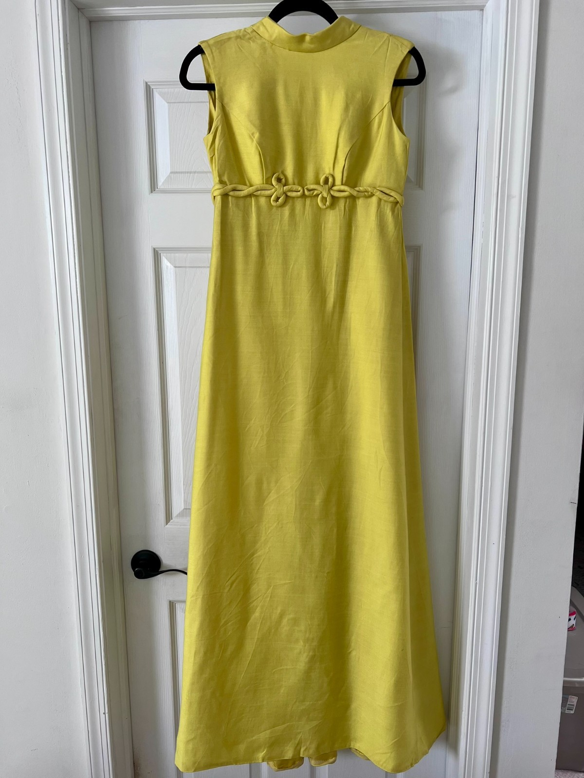 1960s Canary Yellow Evening Dress Gown With Train
