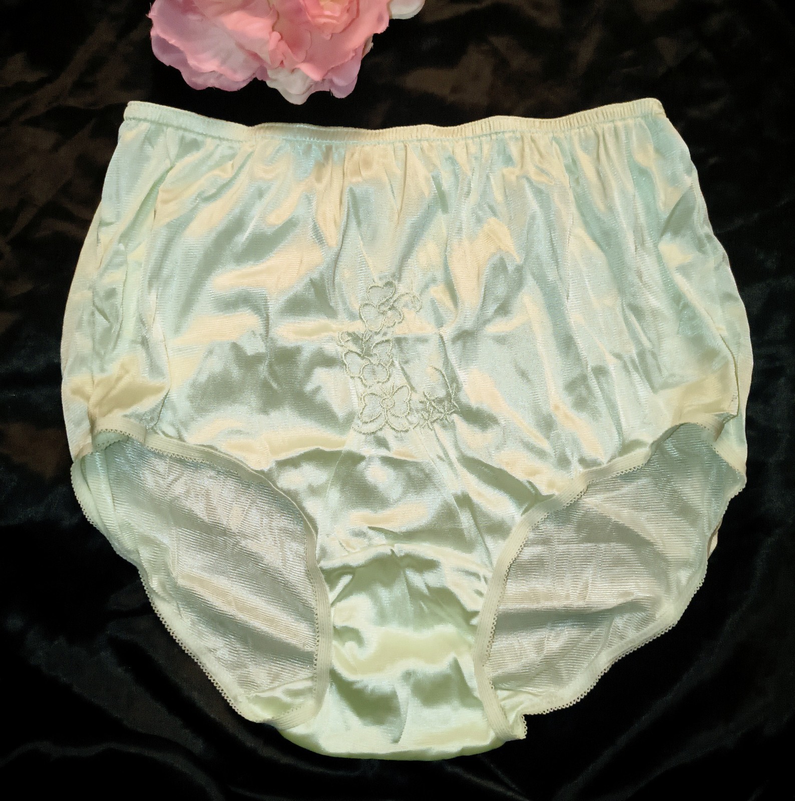 Vintage NOS 80s Silky Glossy Double Nylon Gusset Full Brief Granny Panties L/7
