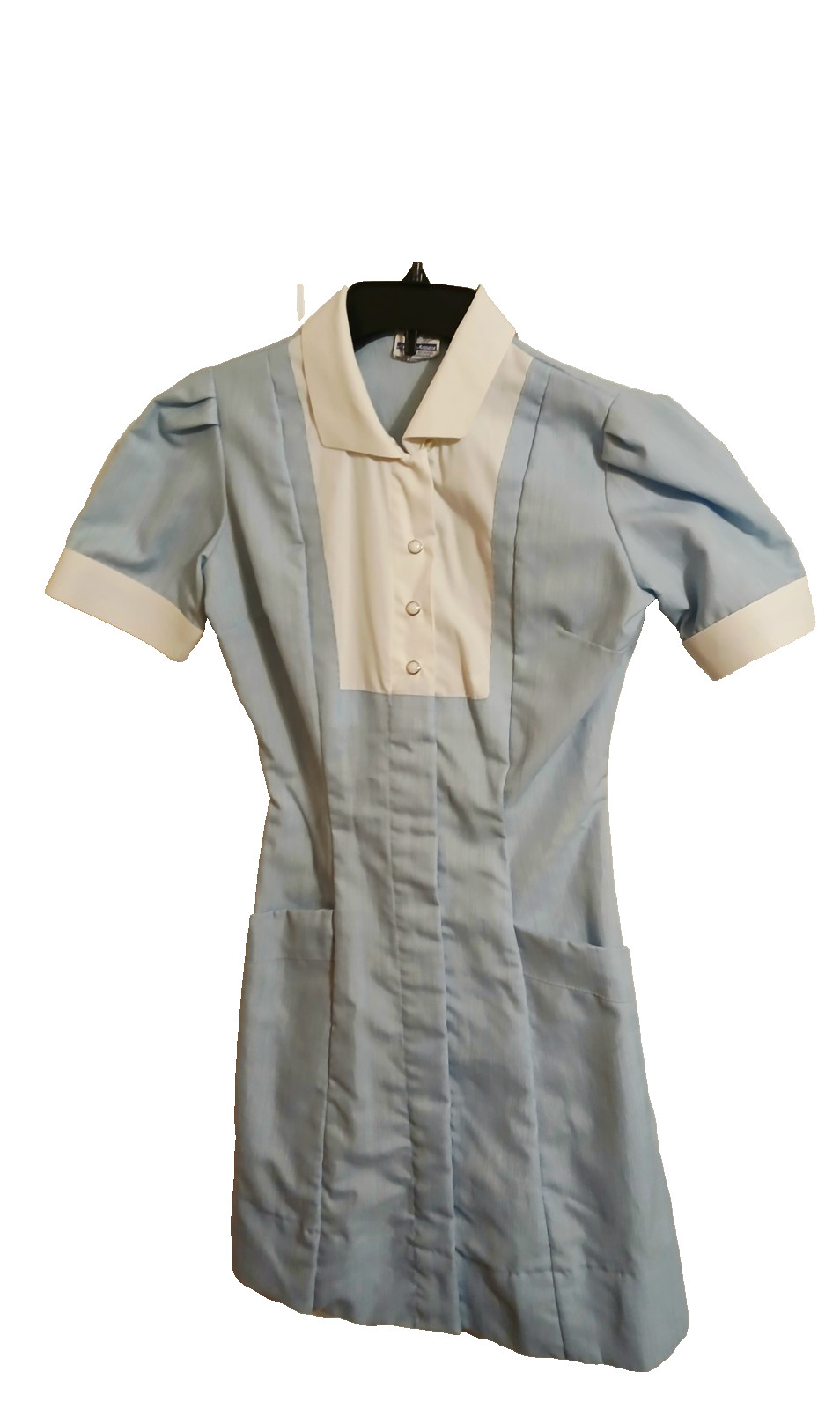 Vintage 1950&rsquo;s-1960 Nurse Uniform Dres Blue & White stripe 24&Prime; waist 34&Prime; Length
