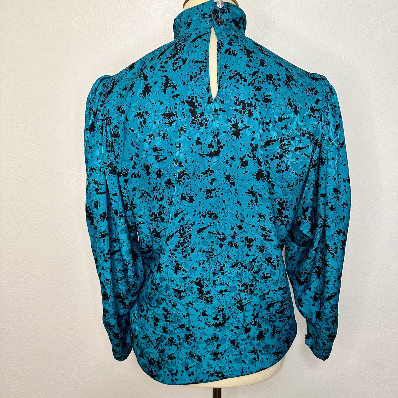 80s Blouse Teal and Black Abstract by Tess