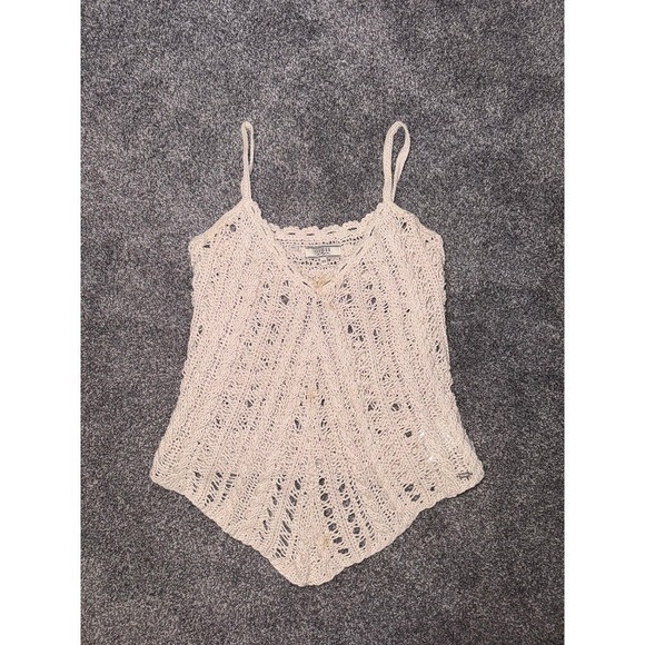 Guess Women&rsquo;s Vintage Cream/Tan 100% Cotton Crochet Tank Top – Size XS