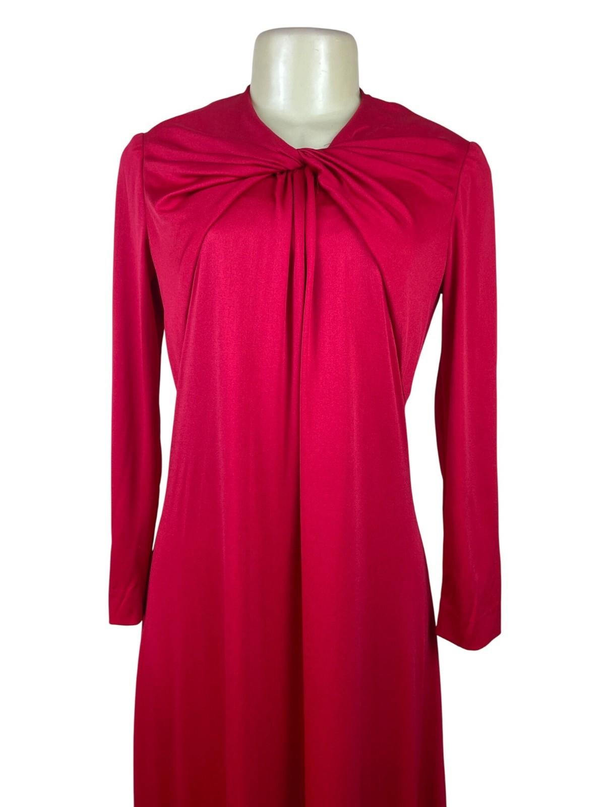 Vintage Leo Narducci Long Sleeve Red Maxi Dress With Knotted Front Detail