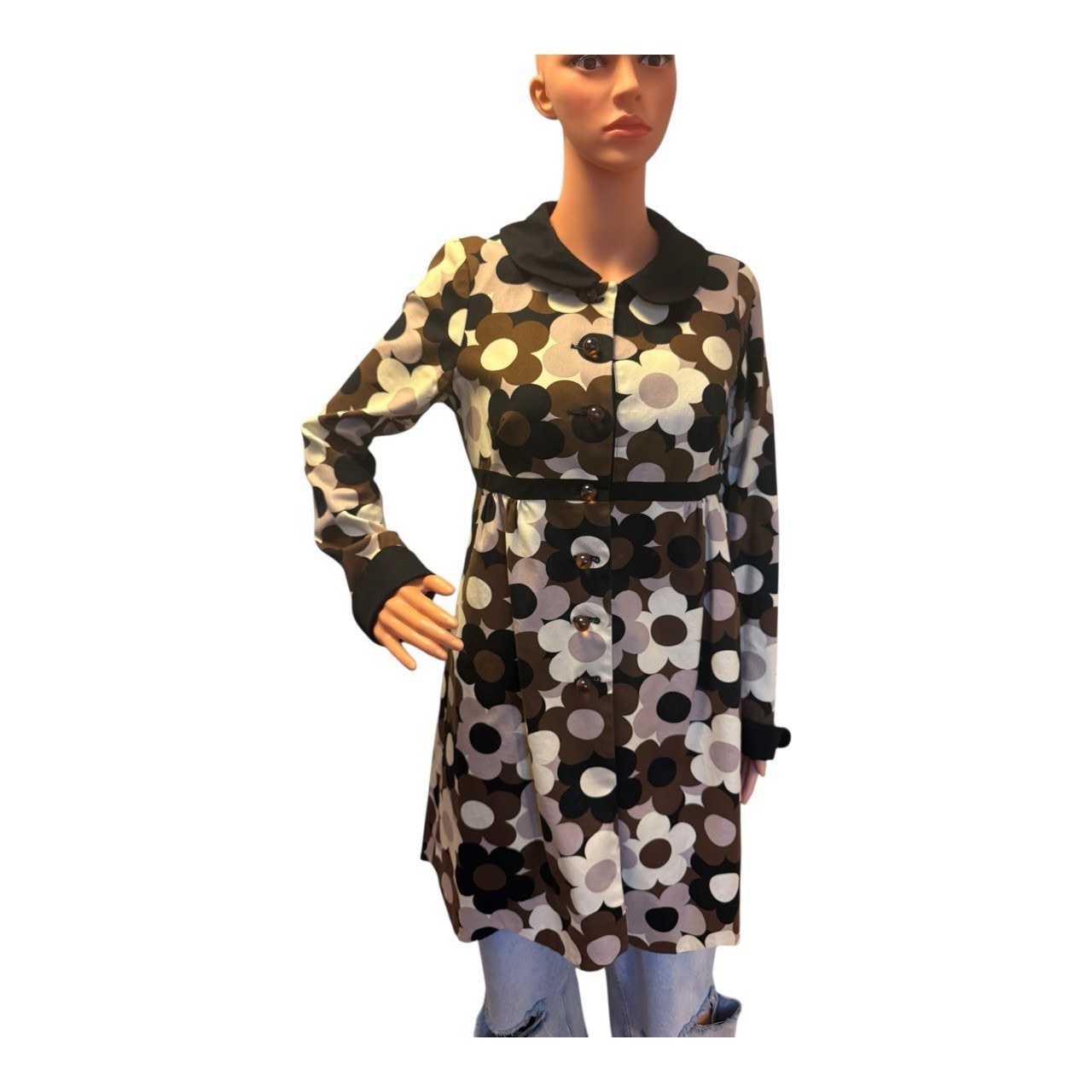 Vintage 60s Style Retro Floral Button-Up Coat Dress Women&rsquo;s