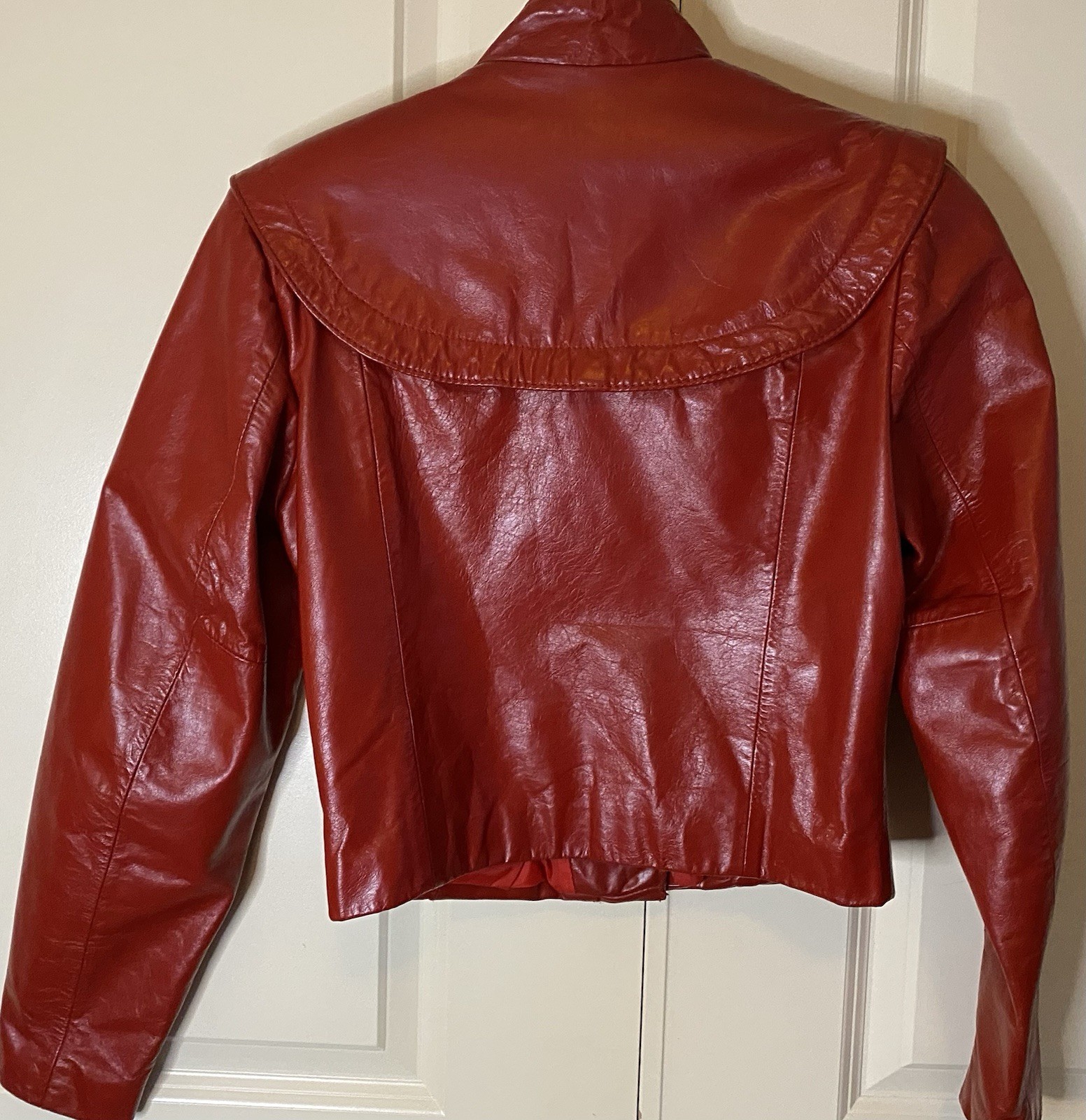 Vintage Wilson’s Bold Red Leather Cropped Biker Moto 80s Jacket Asymmetrical