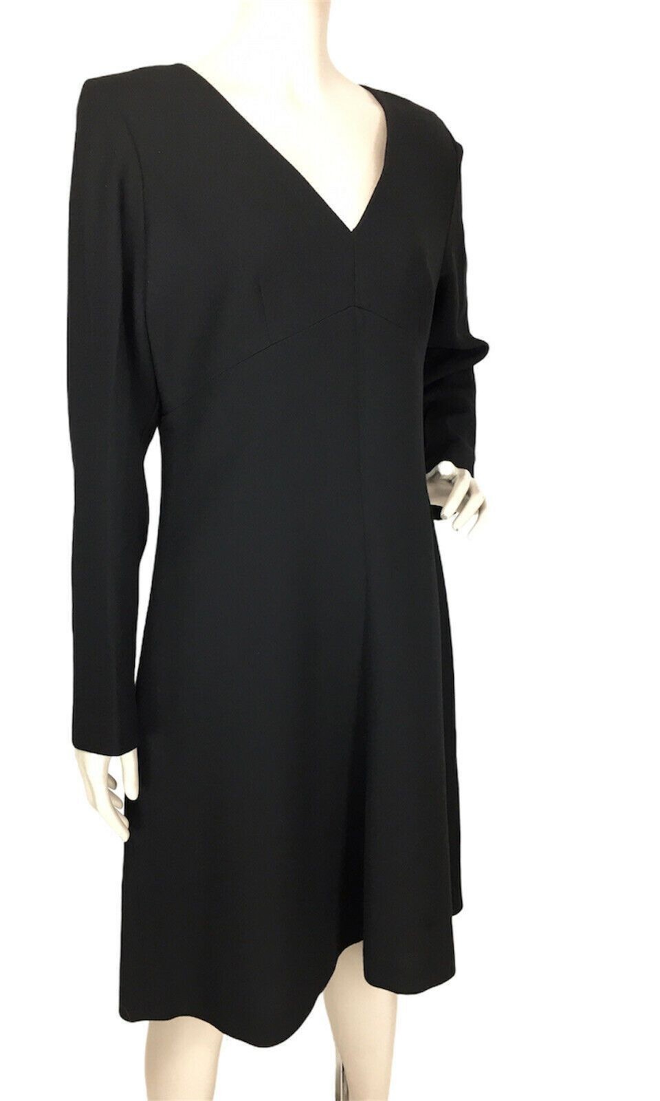 Vintage Yves Saint Laurent Black 100% Wool Darted Bust Sheath Dress Size 10 NWT
