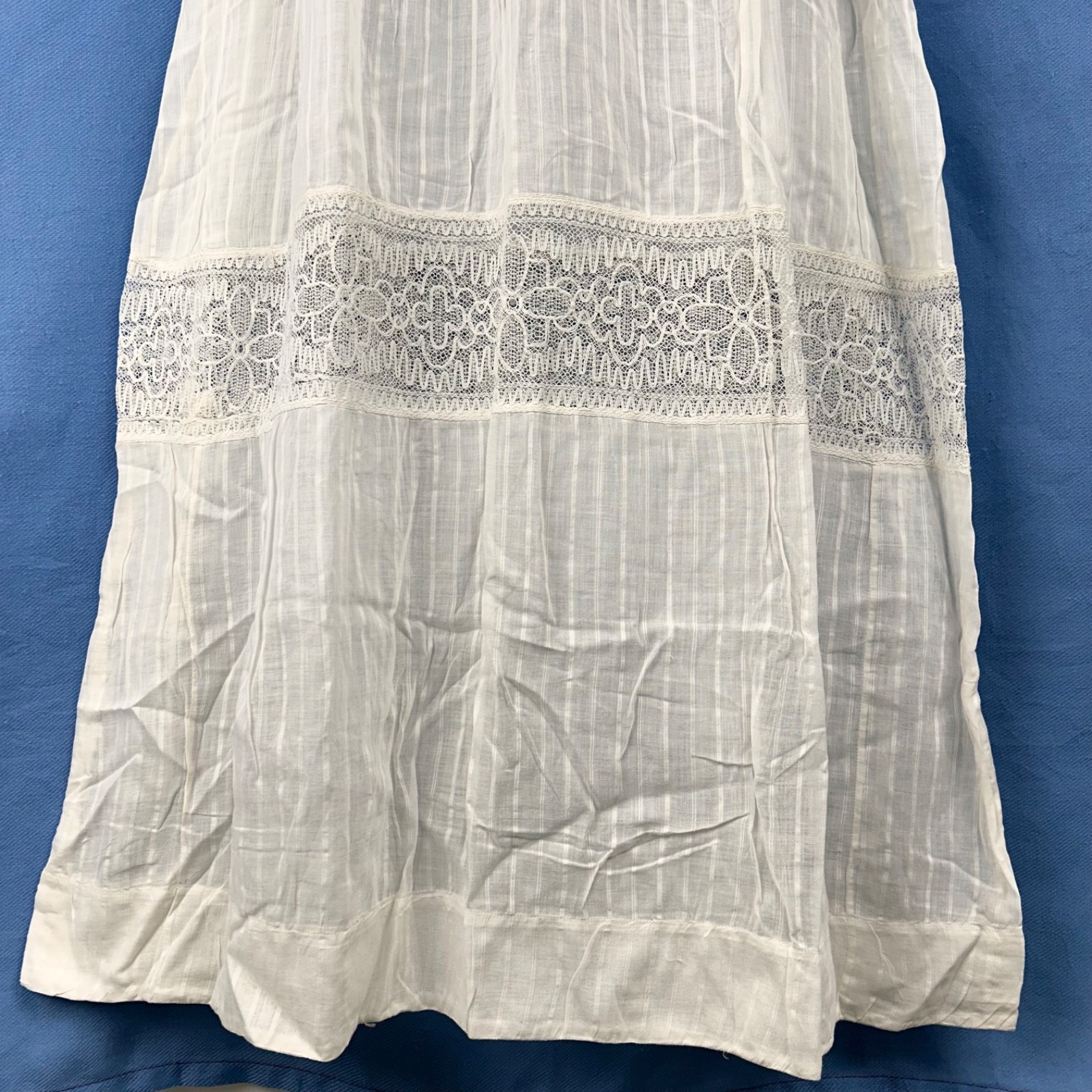 Antique Early 20th Century Sheer White Cotton Tea Gown Pintuck Pleats, Lace