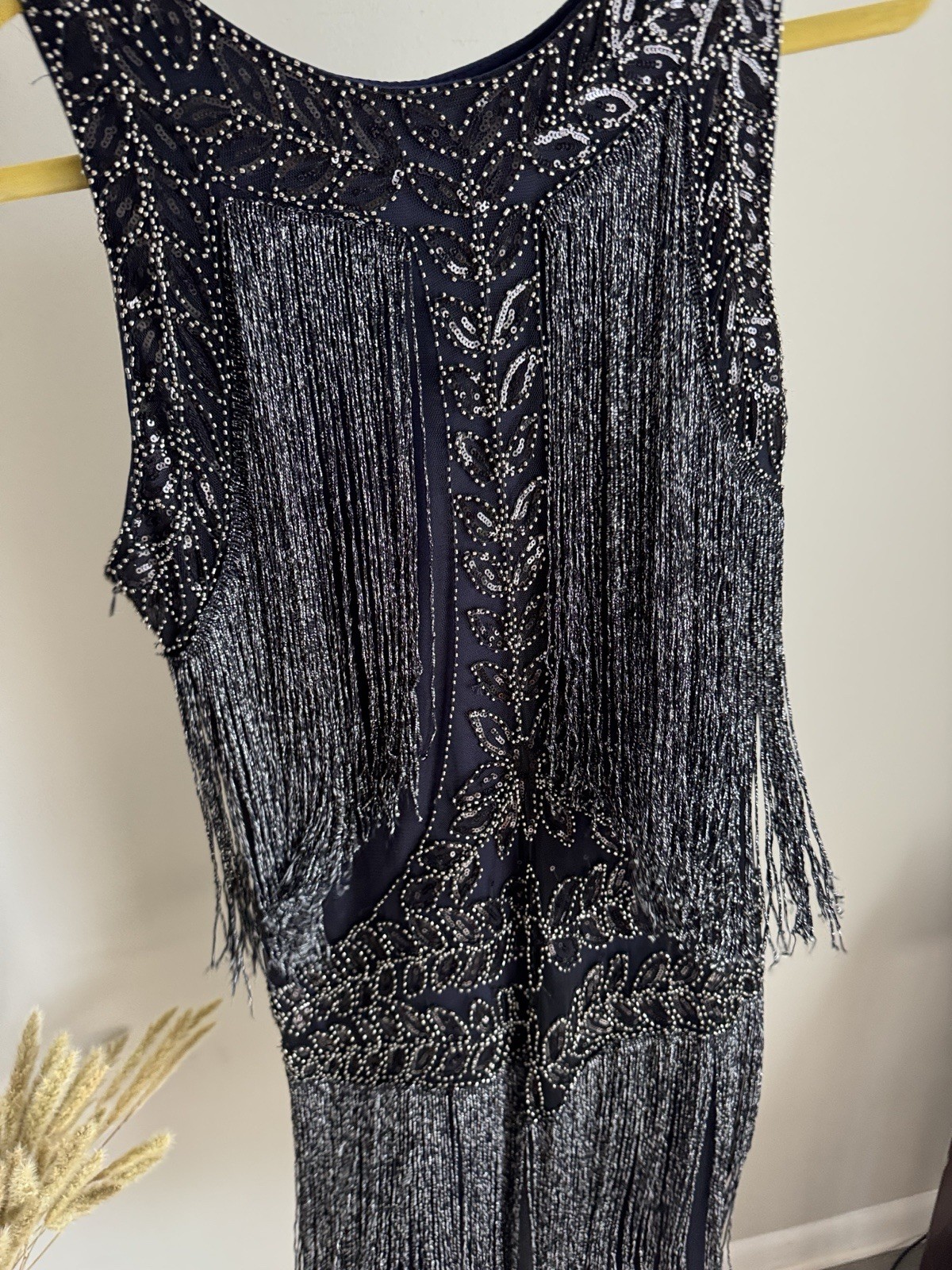 1920s Gatsby Style Beaded Fringe Flapper Dress Art Deco Cocktail Party Size S