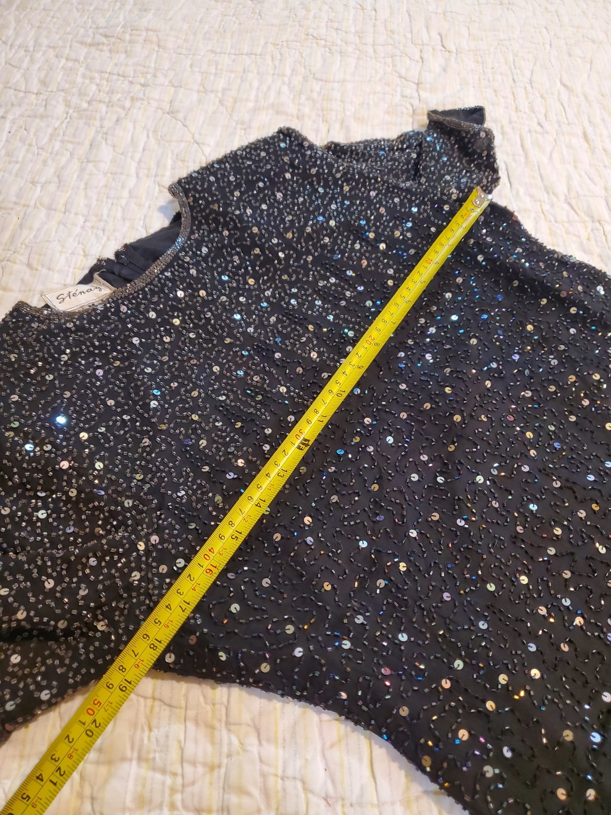 Stenay Top Sz M Black Silver Silk Beaded Sequin Lined Shirt Special Party Blouse