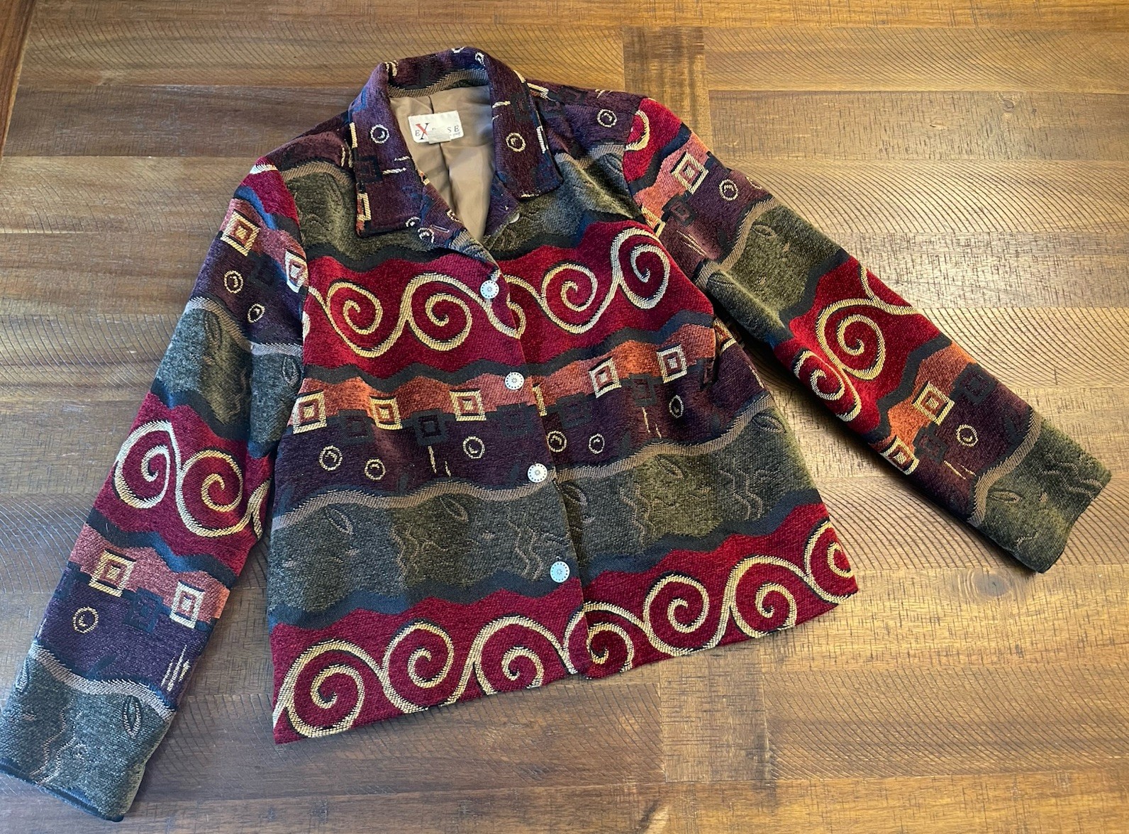 Ladies Tapestry Chenille Blazer Jacket Luxury Art Deco Womens 1XL Made In USA