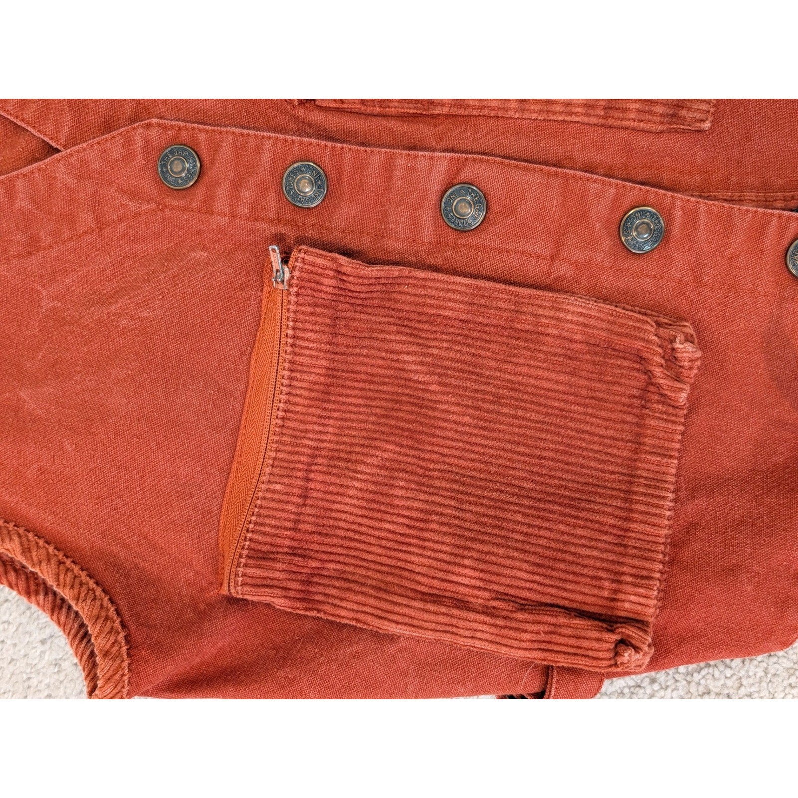 Vintage 70s Gap Womens Rust Orange Cotton Canvas Corduroy Utility Vest Size S