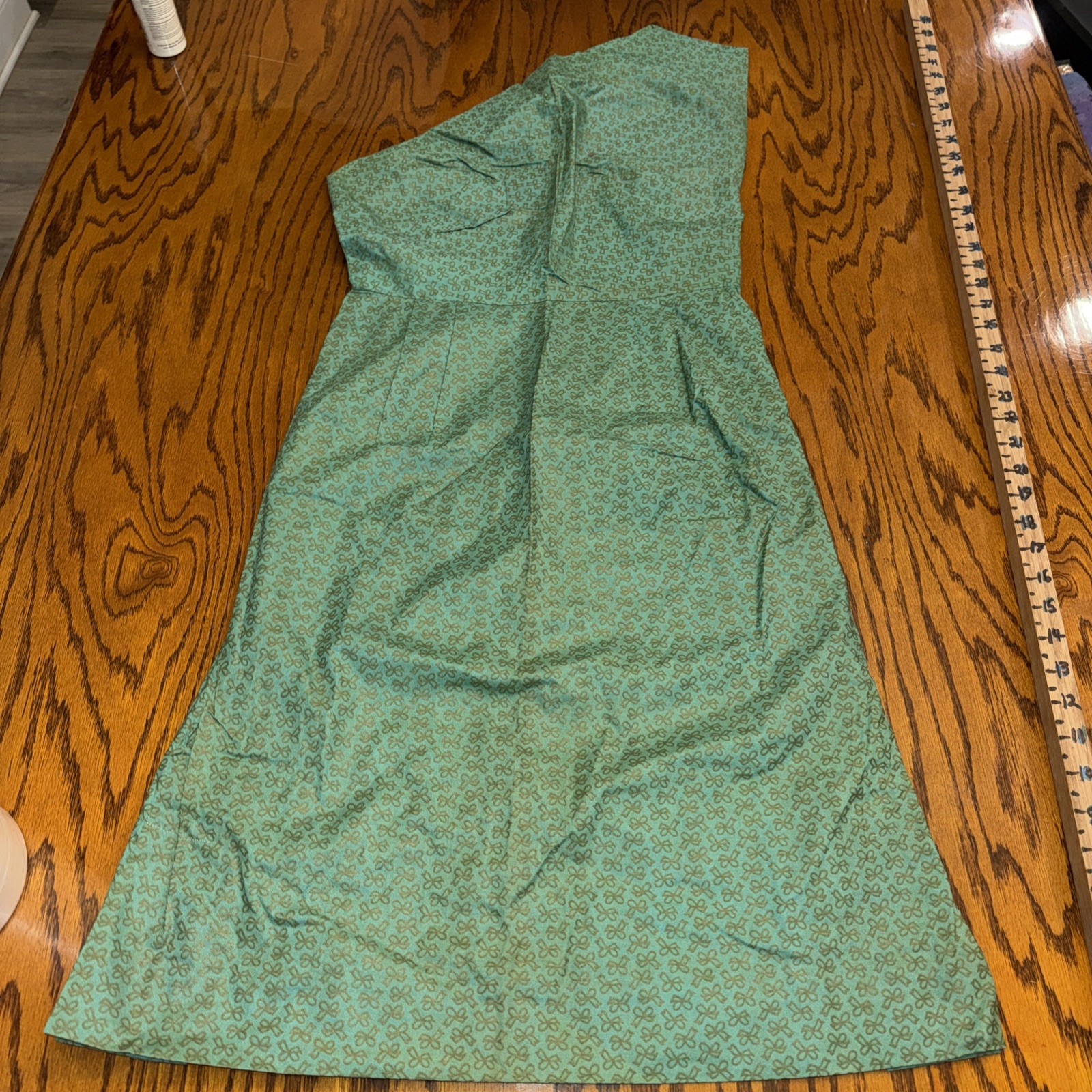Vtg 1950s 1960s Asymmetrical Cocktail Dress Mint Aqua Brocade Jacquard Handmade