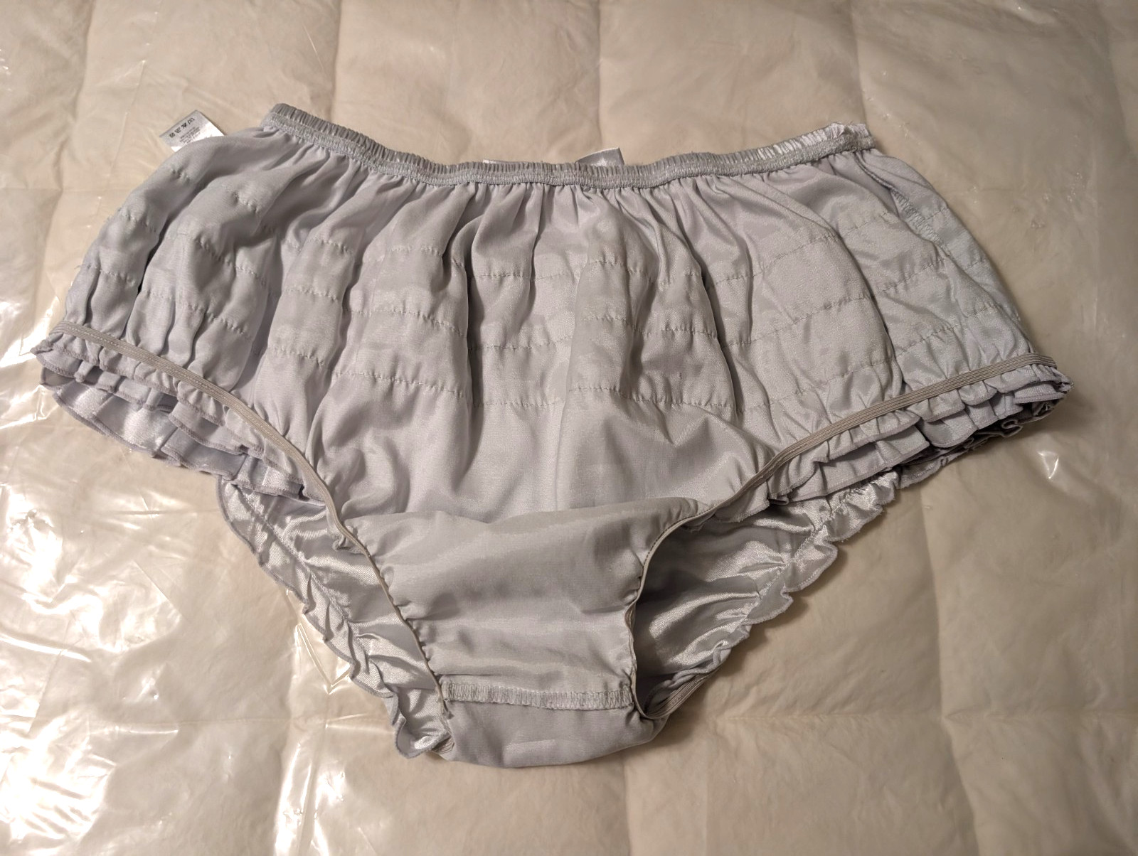 Satini Frilly Silver Sissy Ruffled French Knickers Silky Satin