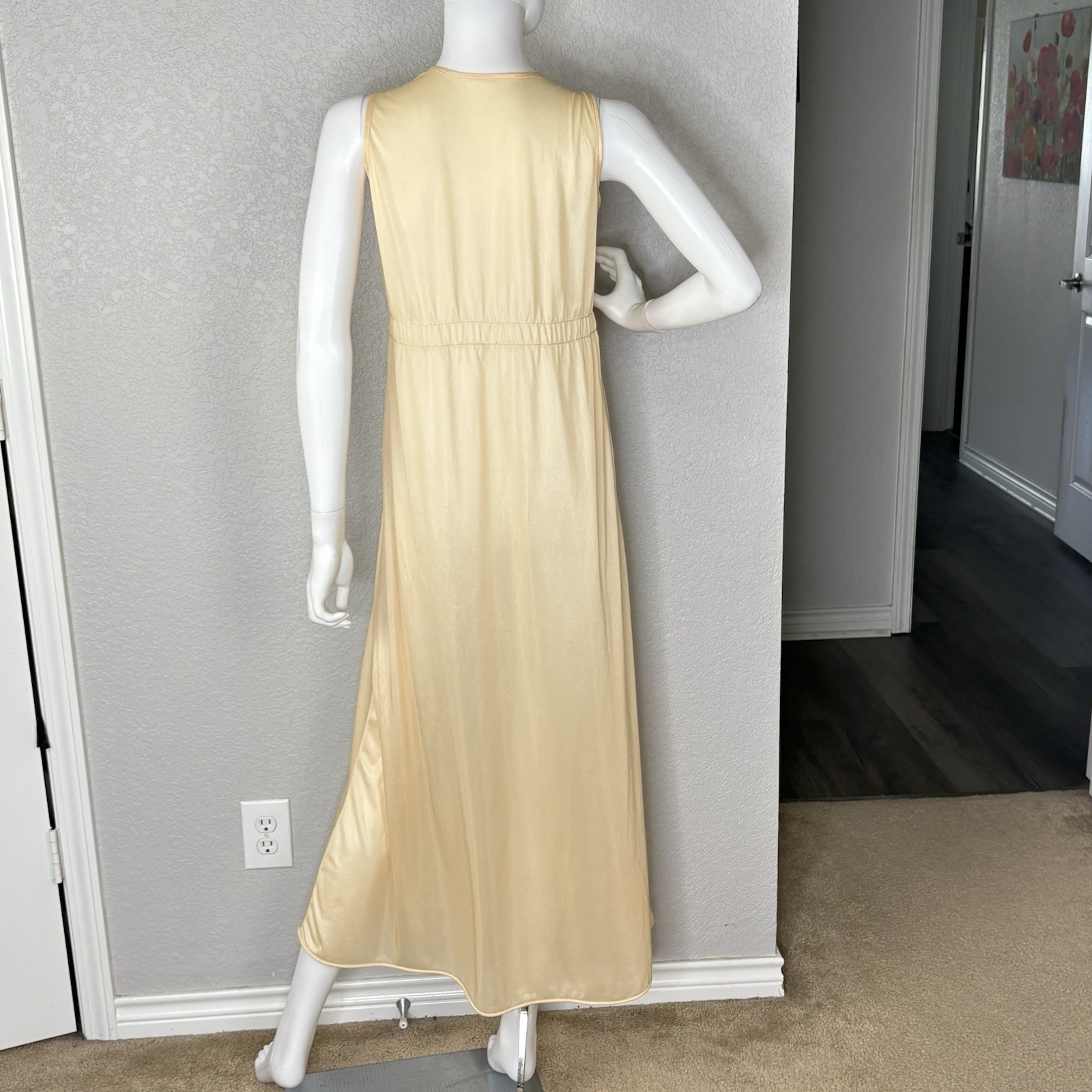 Durelle Peignoir Set Dressing Gown Robe Lace Peach Ivory Nylon 70s Vtg Size S