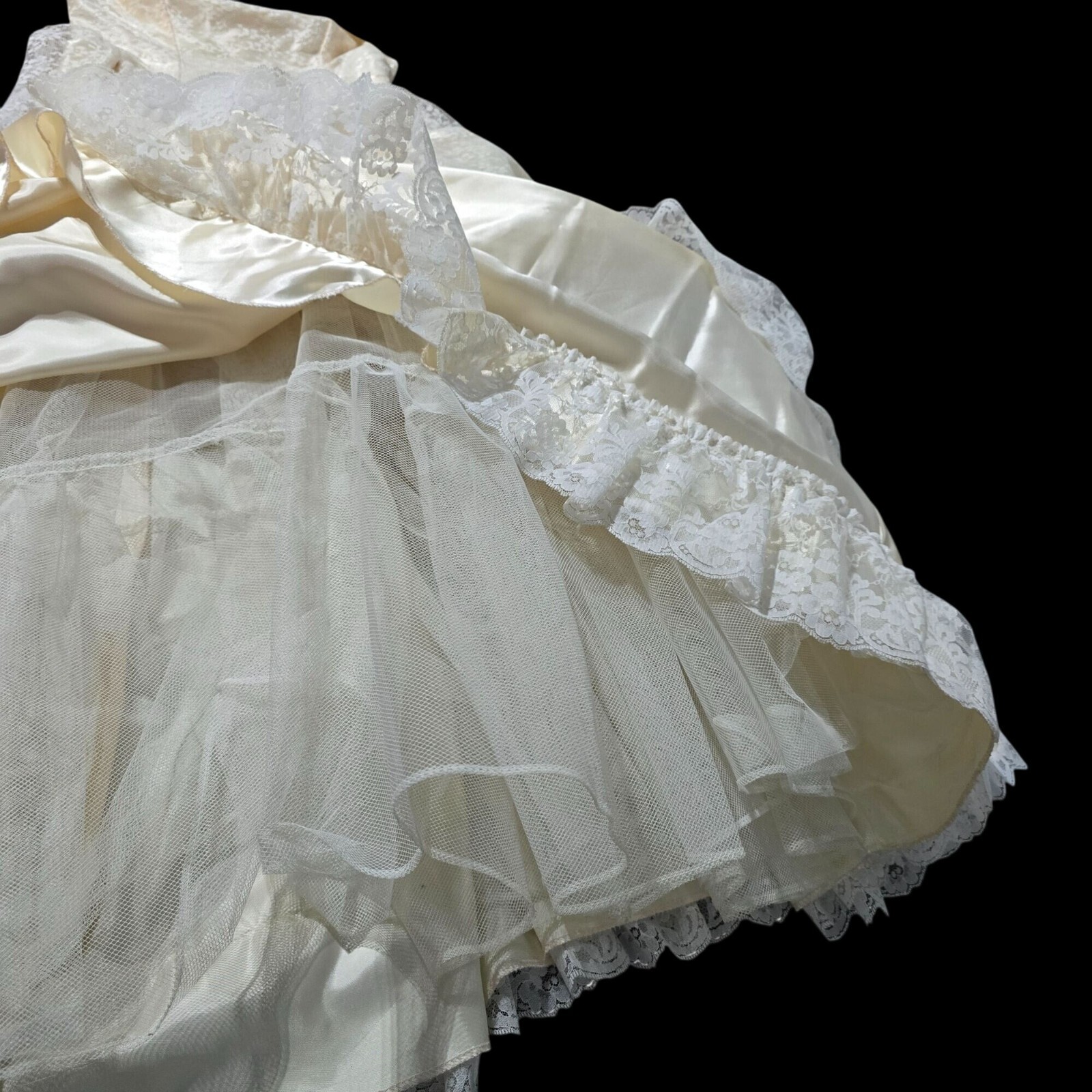Vtg Flirtations Alfred Angelo Lace Puff Sleeve Wedding Dress Sz 8 Ruffle Satin