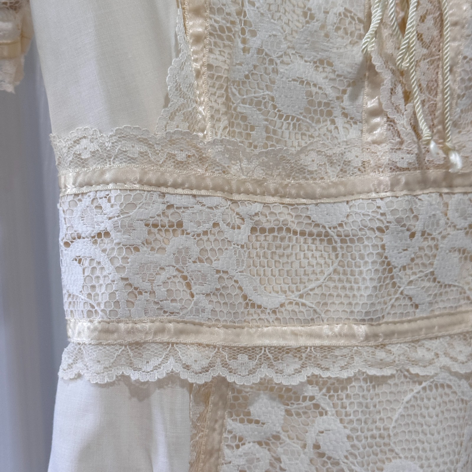 Vintage 70s Ivory Cream Lace Prairie Maxi Dress Size 11 Cottagecore Wedding Boho