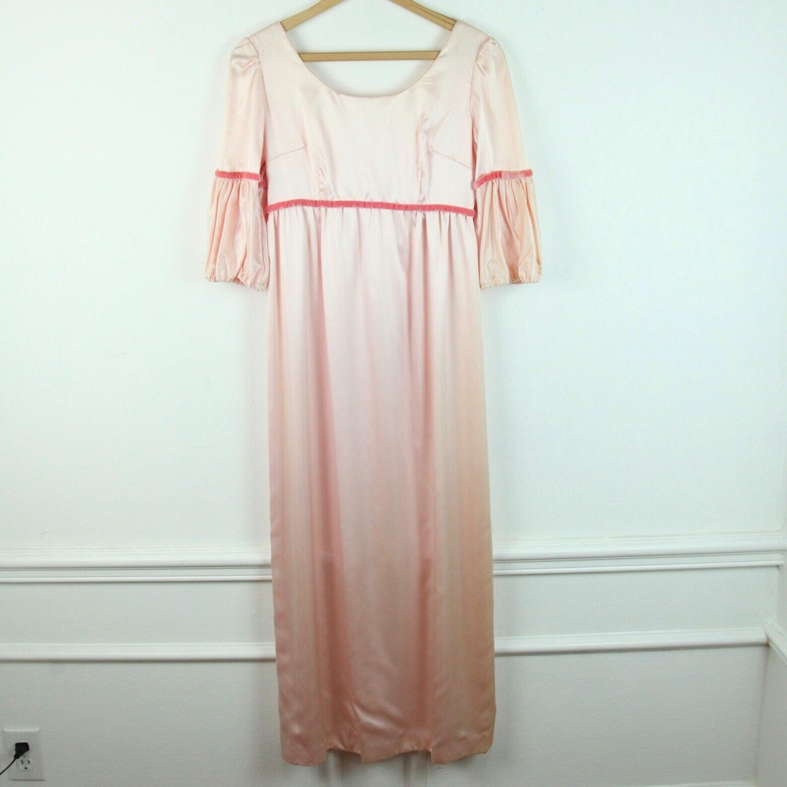Vintage Princess Dress Pink Satin Maxi Dress 60s Cottagecore Regency Cosplay XXS