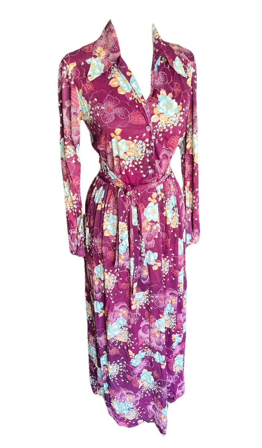 Vintage Homemade Maxi Dress Size Small Purple and Floral Print