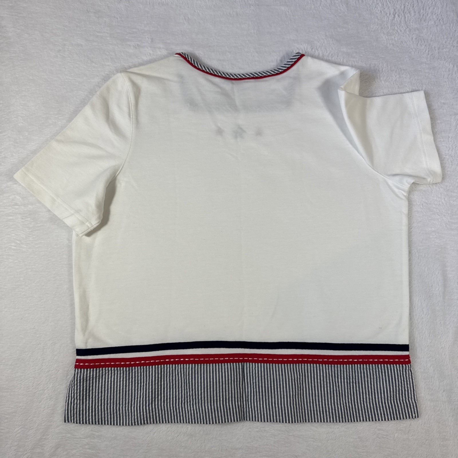 1990s Koret Poly-Cotton Short Sleeve Red White Blue Embroidery Short Sleeve Medu
