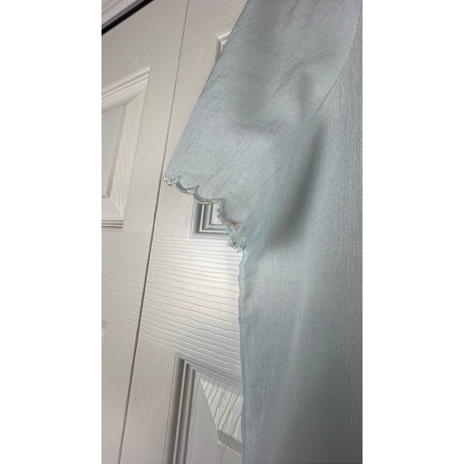 Vintage Sheer Lace Collar Blouse Cottagecore Coquette Boho Light Blue Nylon Med