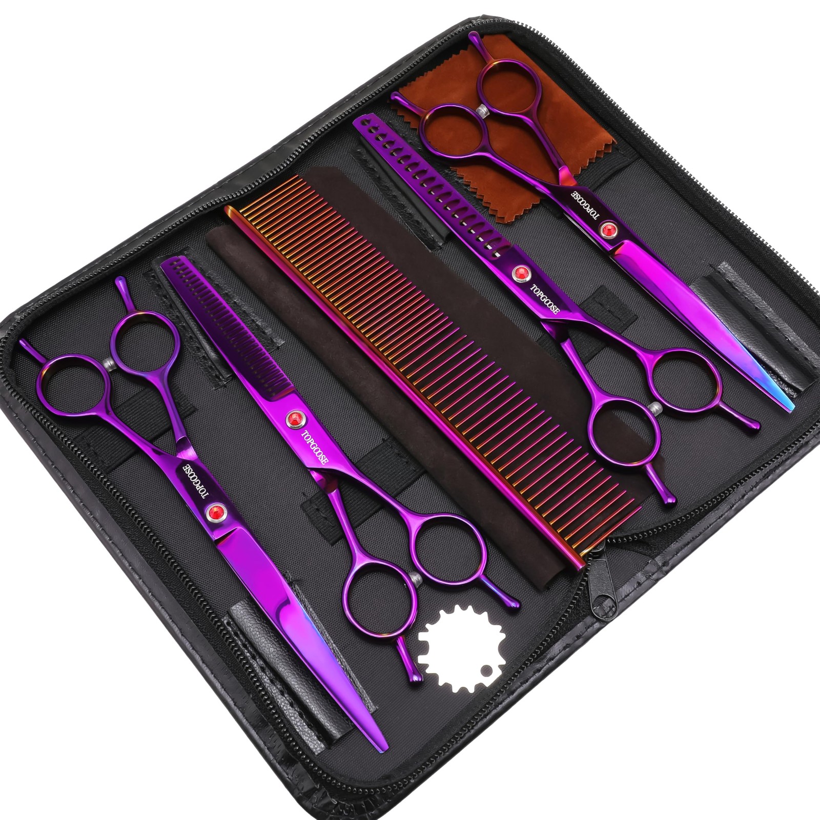 TOPGOOSE Dog Grooming Scissors Kit, Professional 6 in 1 Pet Scissors Sharp Shear