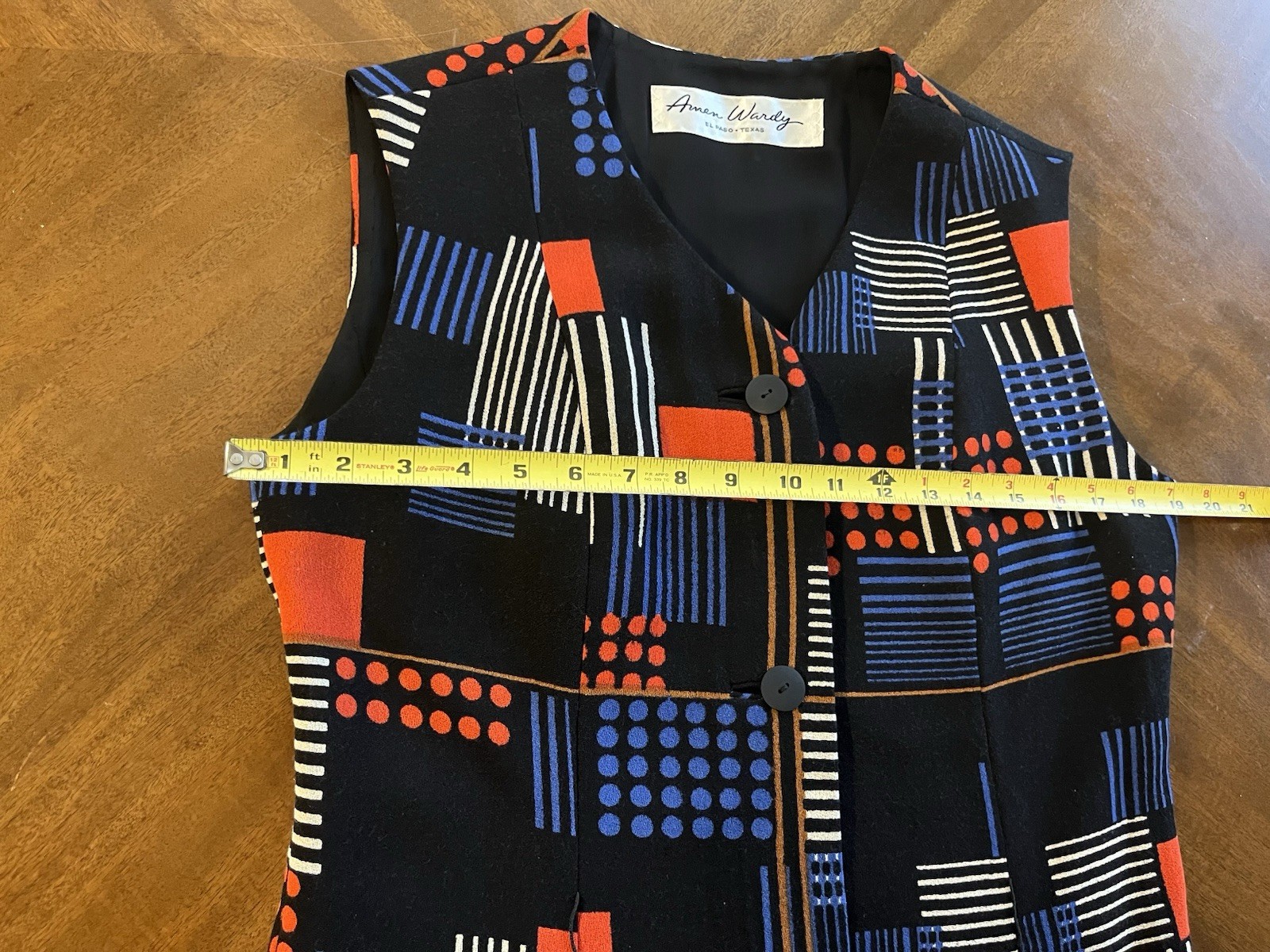 Amen Wardy El Paso Black & Multicolor Vest Top Size 8 Crepe USA RARE 60s Vintage
