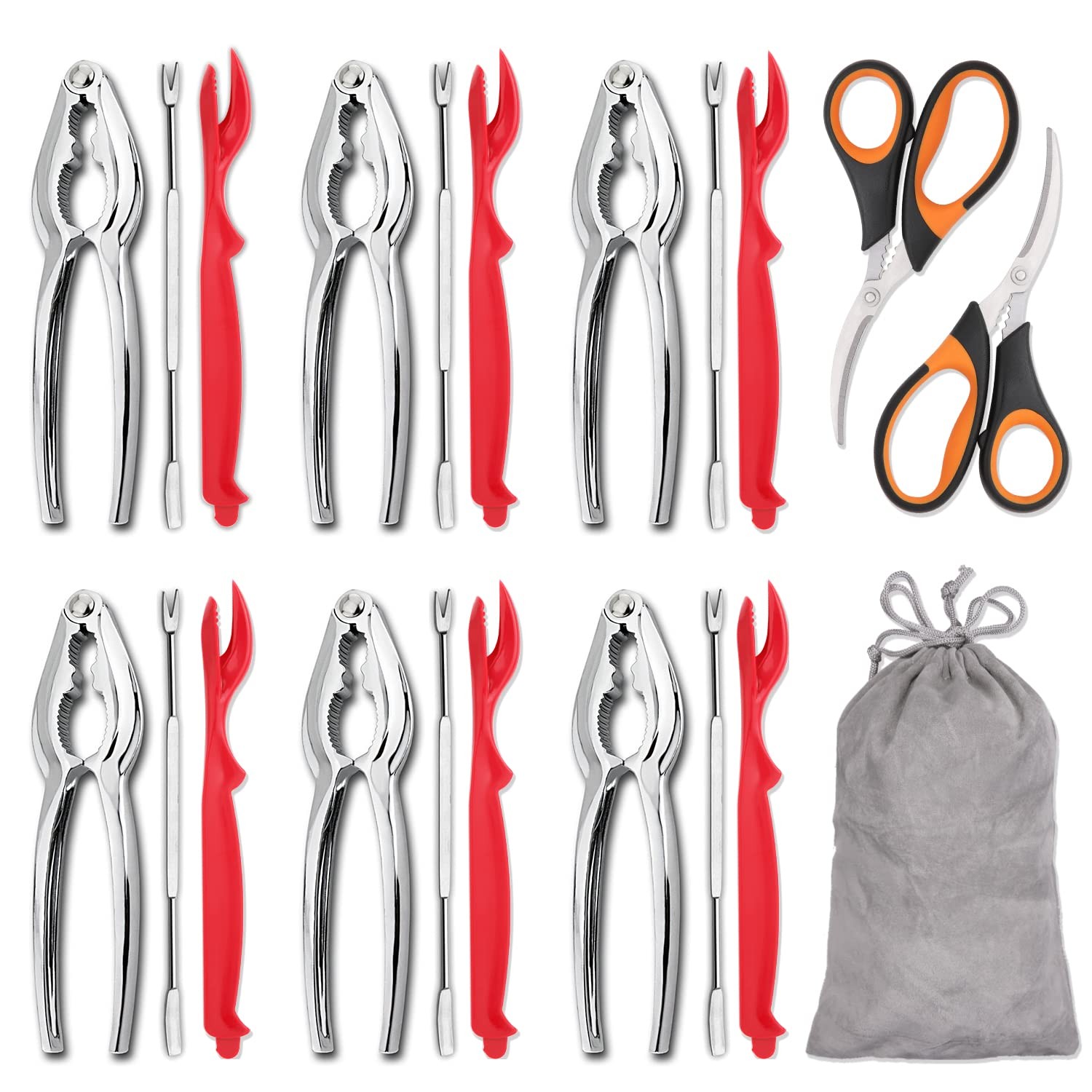 Hiware 20pc Seafood Tool Set: 6 Crab Crackers, 6 Lobster Shellers, Forks, Scisso