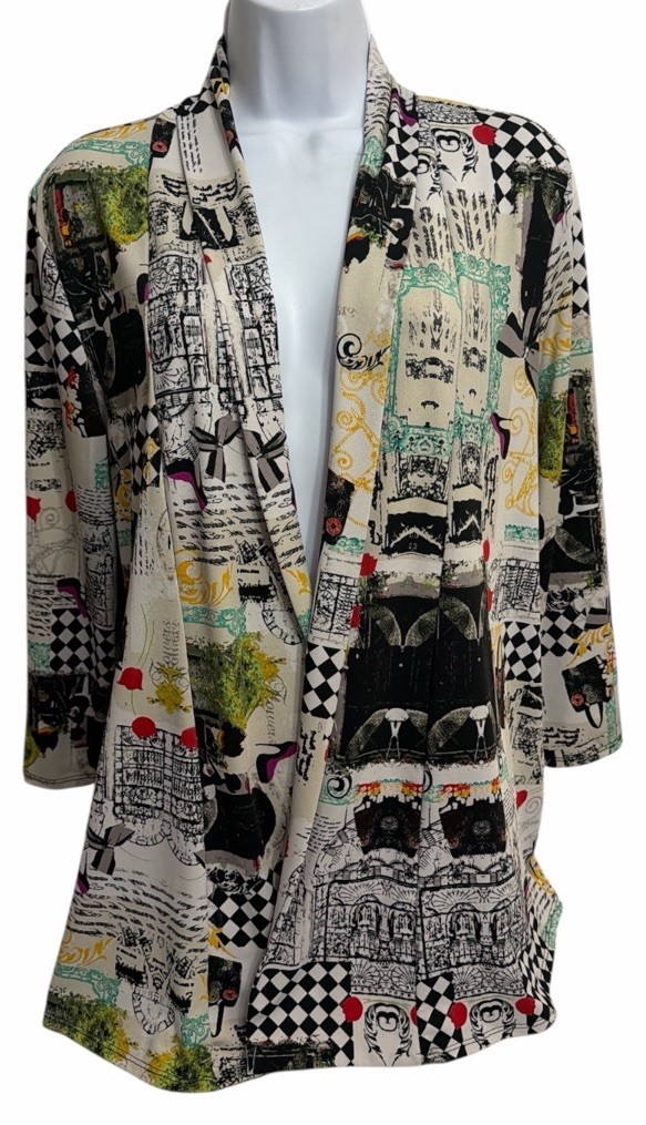 Vtg Travel Elements open-front cardigan Jacket Women’s Sz M Polyester Spandex US