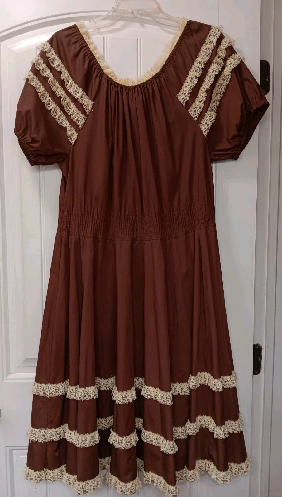 Vtg 60s 70s Partners Please Malco Modes Square Dance Dress Brown Cream 14 USA
