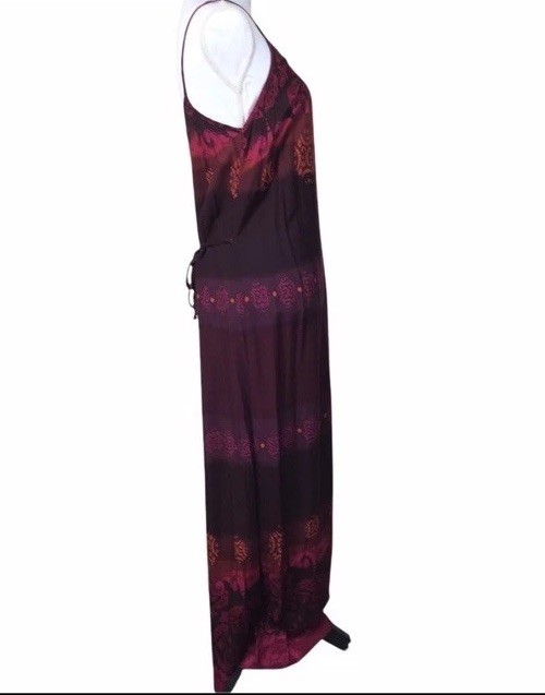 Vintage Boho Hippie Maxi Dress Spaghetti Strap Burgundy Red Sz S/M Jewel Tone