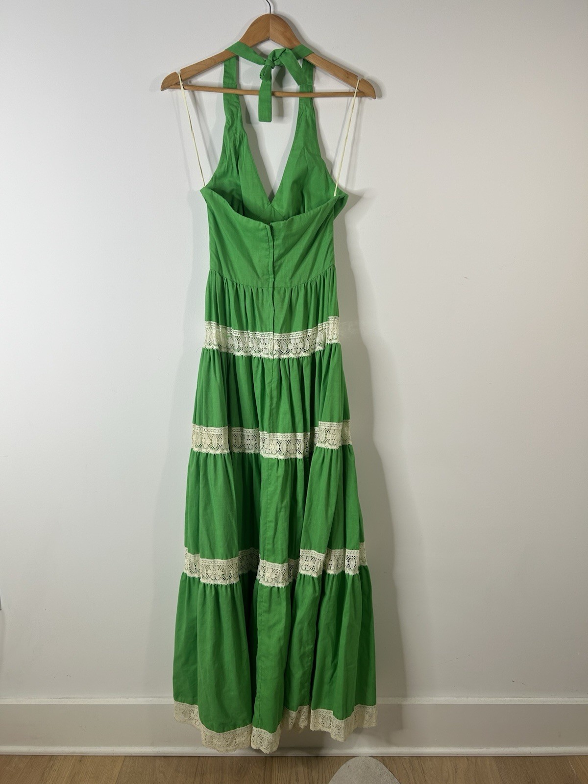 Vintage 1970’s Denise L Dress Women’s Green Halter Lace Maxi Everyday
