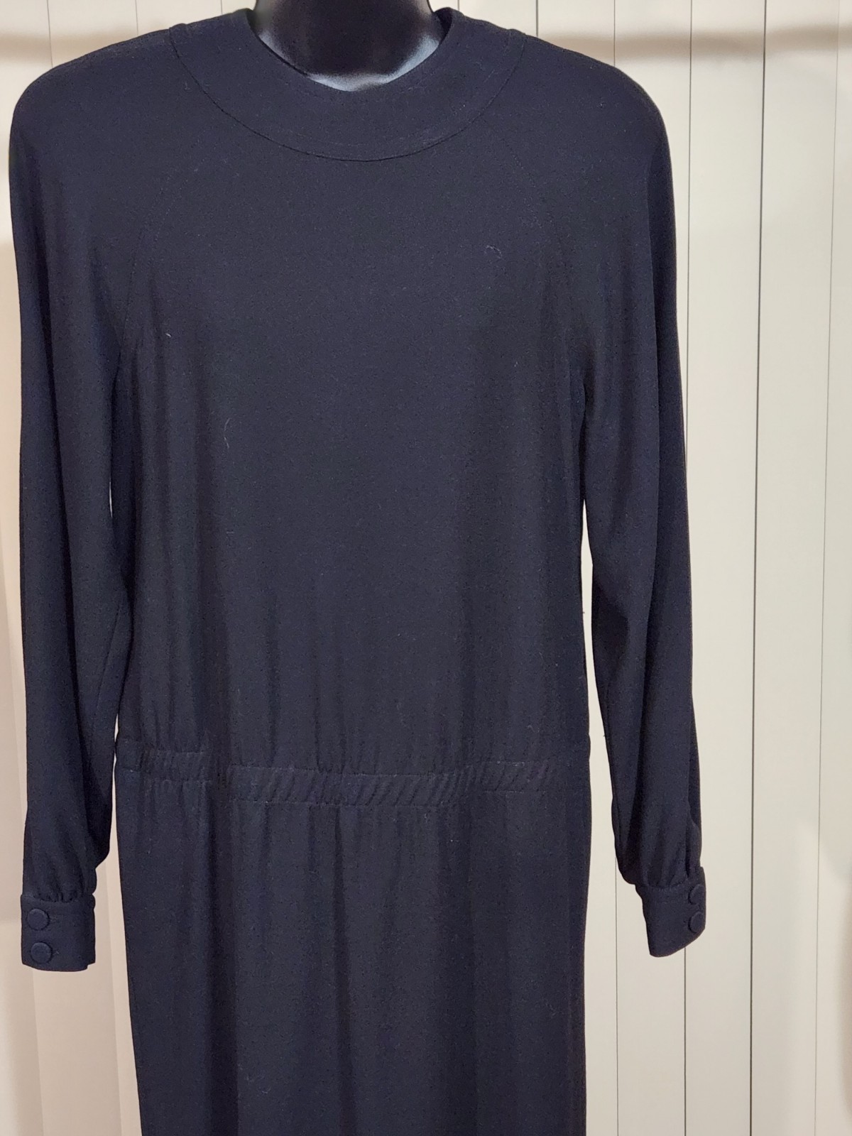 Vintage ADELE SIMPSON Black All Seasons Wool Dropped Waist Dolman Sleeves sz8
